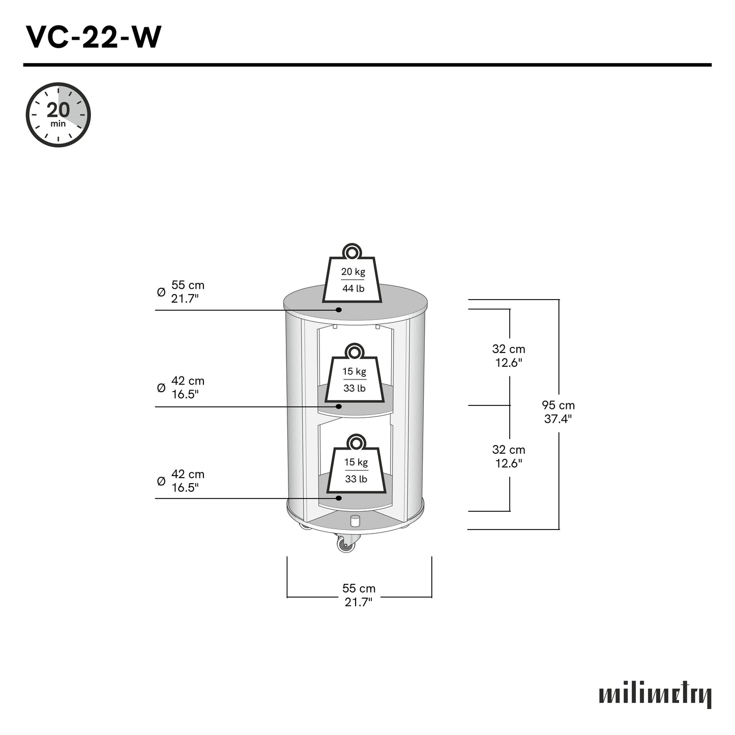 Mobilna lada recepcyjna VC-22-W-ML | kolor RAL/NCS