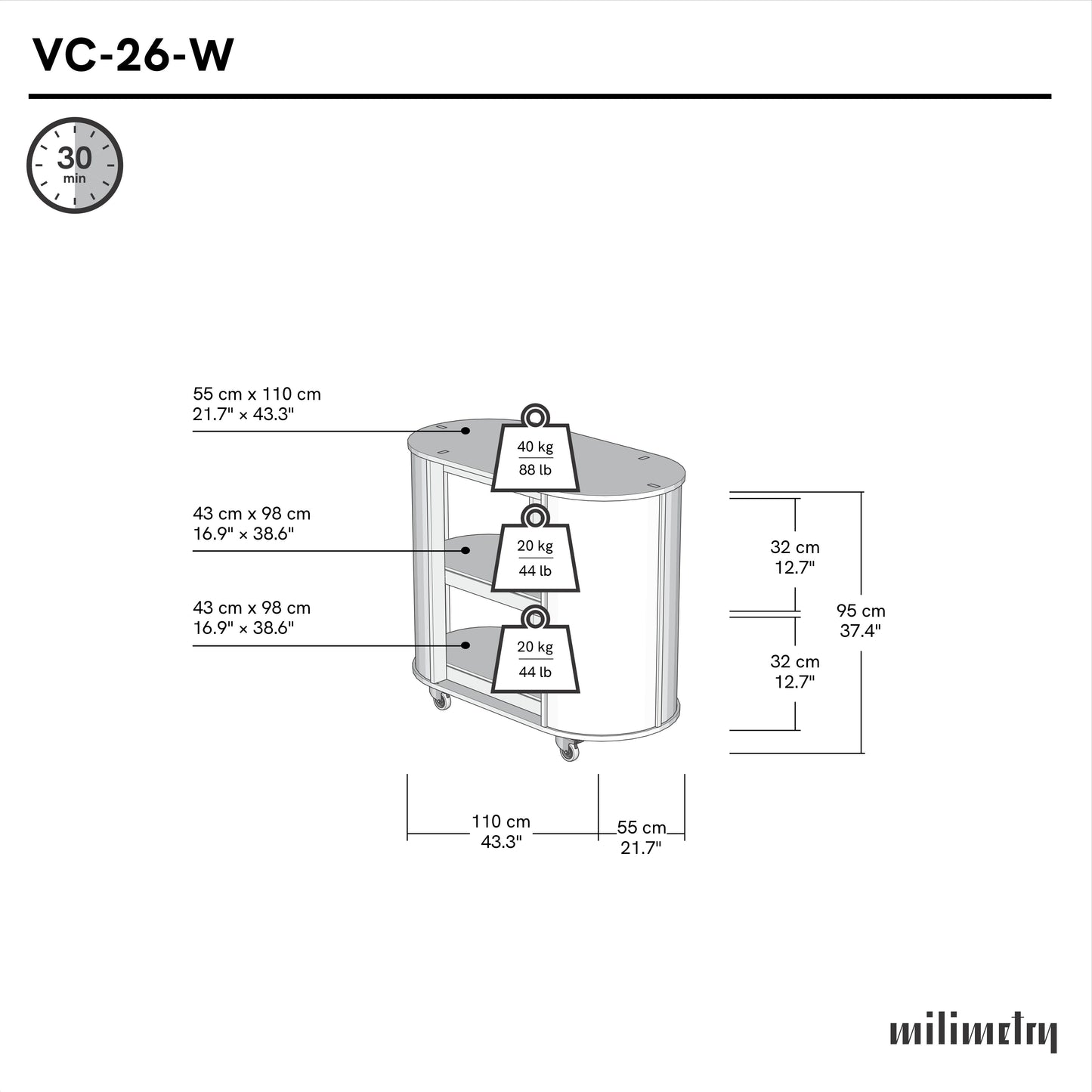 Compact oval counter VC-23-W-ML | custom color