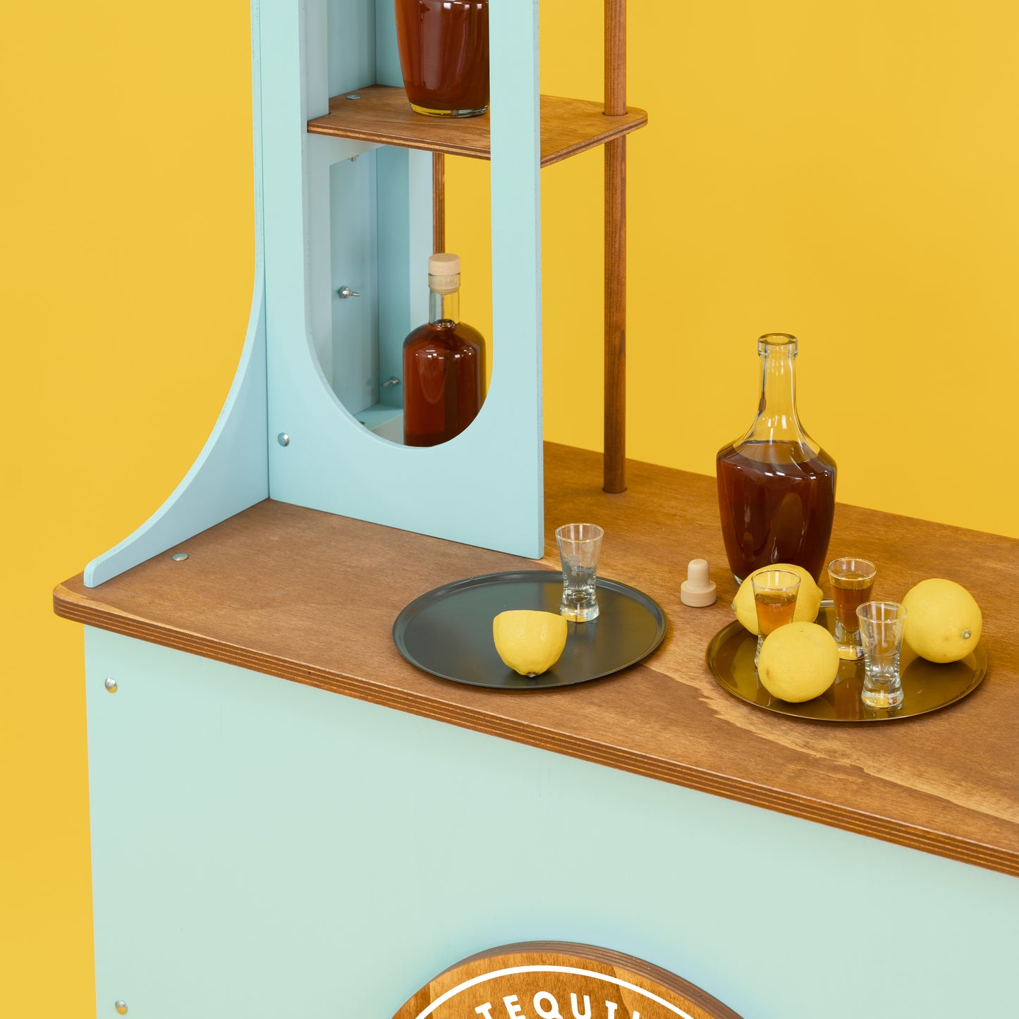mobile event display cart with shelving and branding area