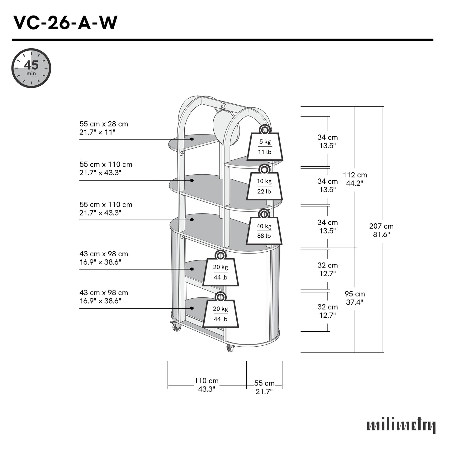 Compact oval cart VC-26-A-W-ML | custom color