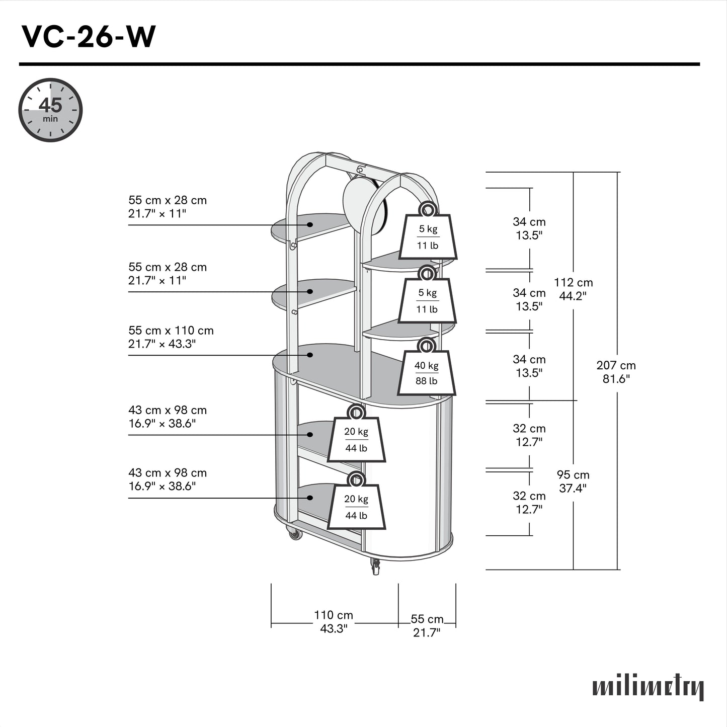 Kompakter ovaler Wagen VC-26-W-ML | Wunschfarbe