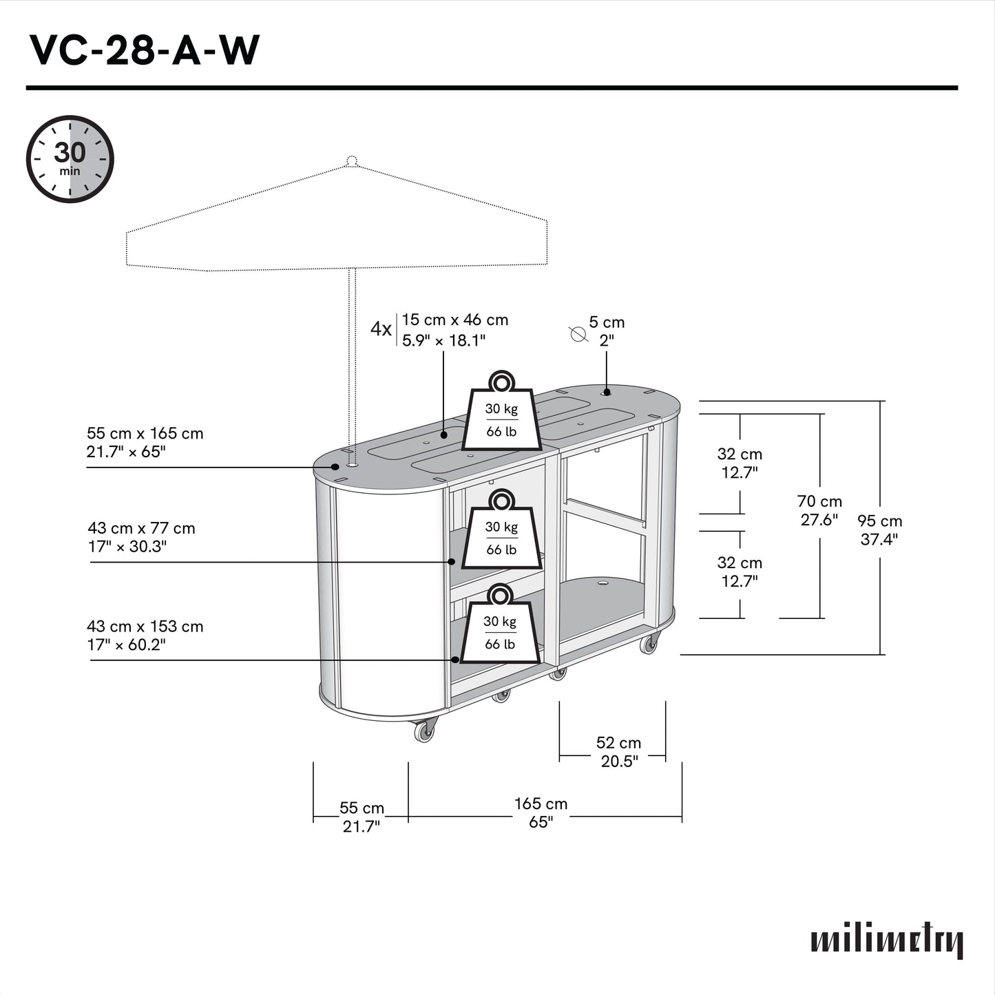 Mobilny bar cateringowy VC-28-B-W-ML | kolor RAL/NCS