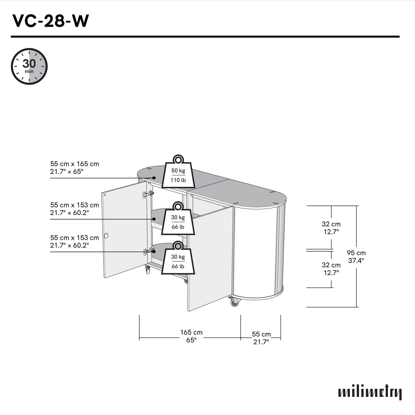 Grand comptoir ovale VC-28-W-ML | couleur personnalisée