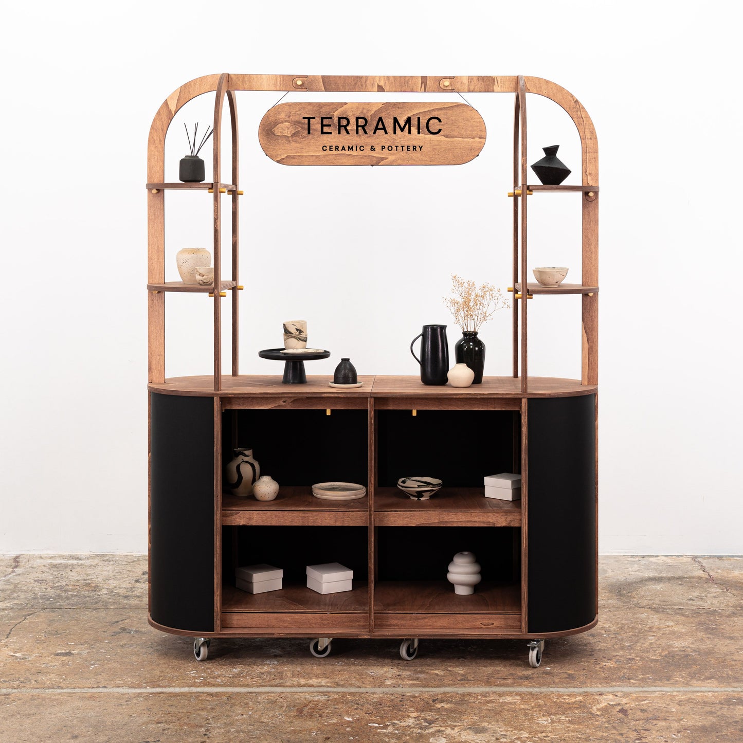 VC-29 cart with fresh flower displays, ideal for mobile flower shops or event florals, showing its elegant and functional design.