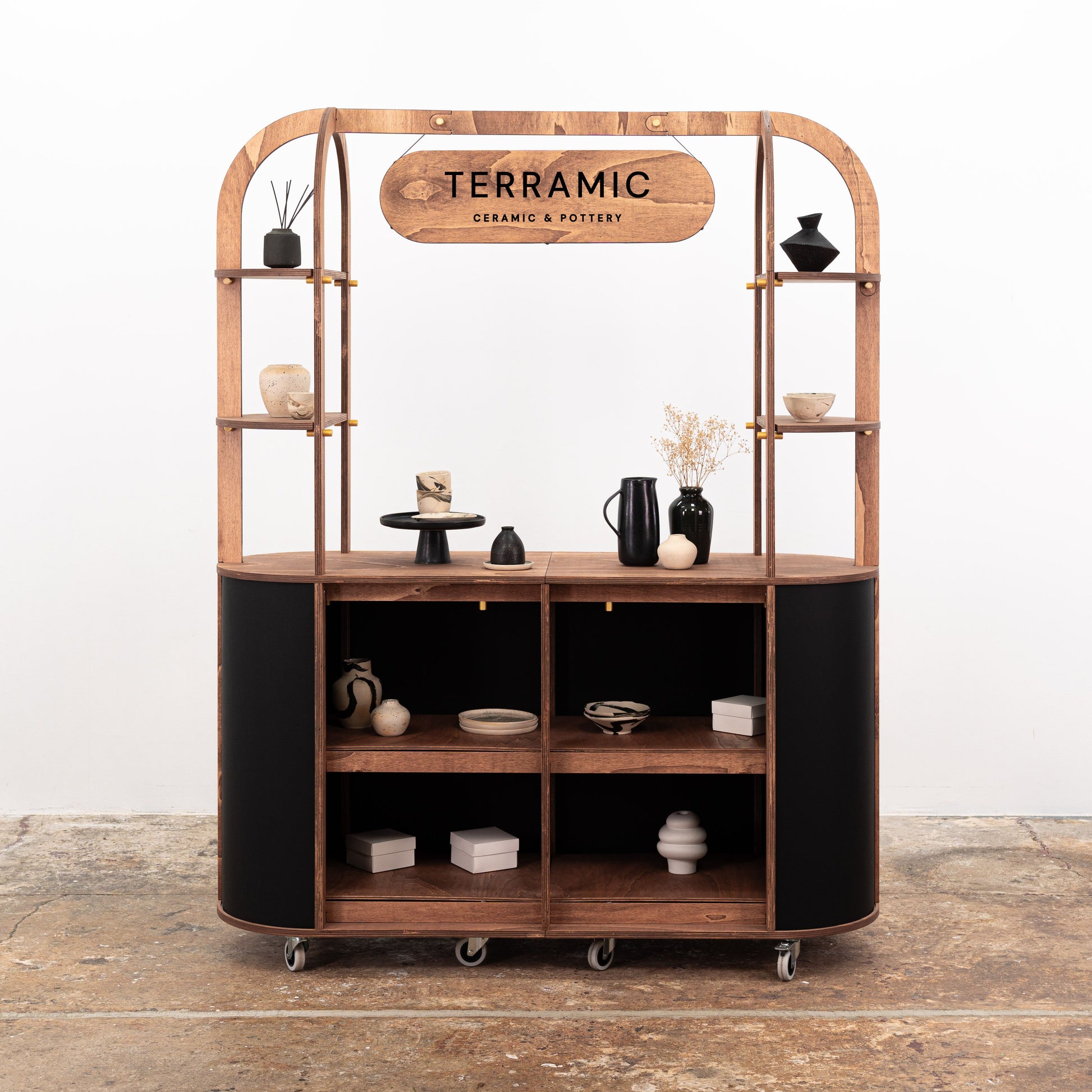 VC-29 cart with fresh flower displays, ideal for mobile flower shops or event florals, showing its elegant and functional design.