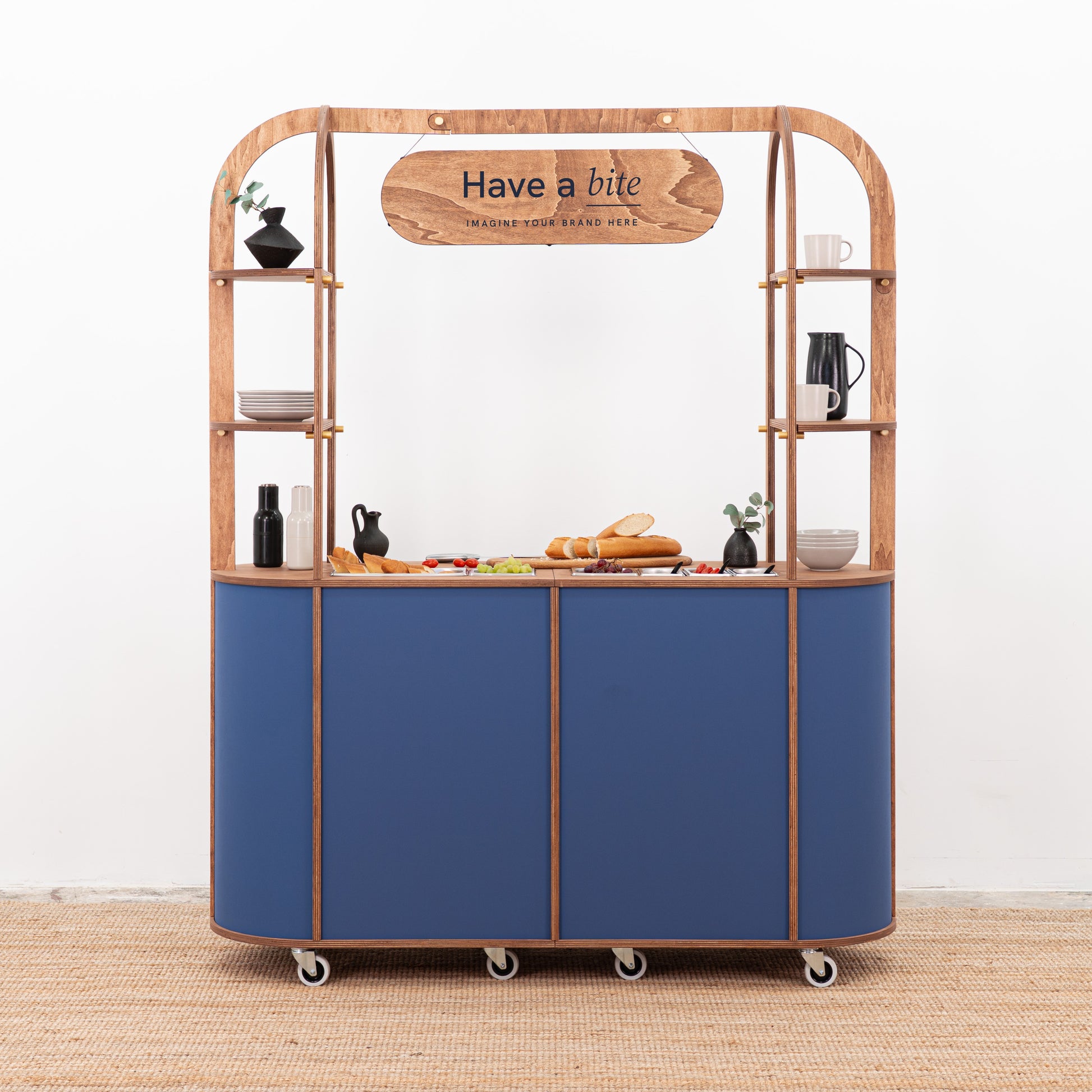 Charcuterie cart with integrated bain-maries and customizable branding