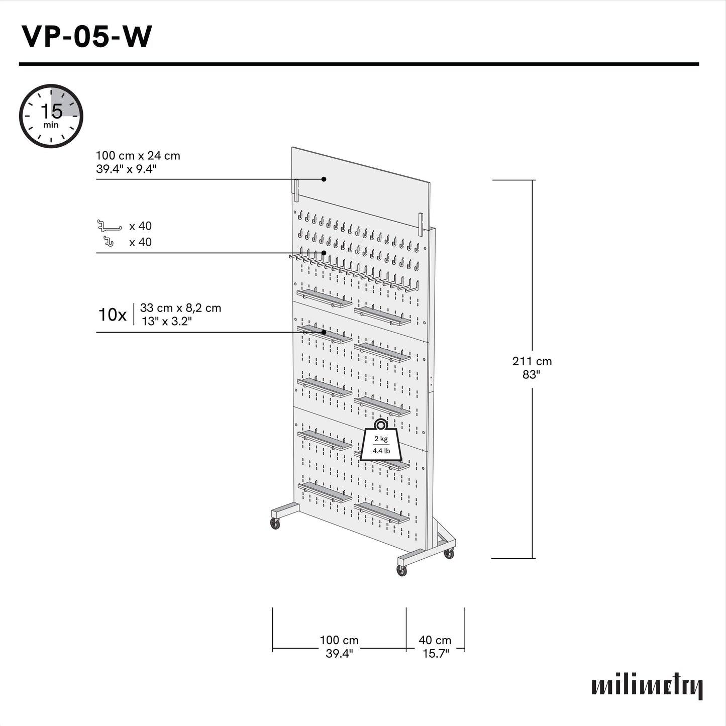 Pegboard wall VP-05-W-BL | black color