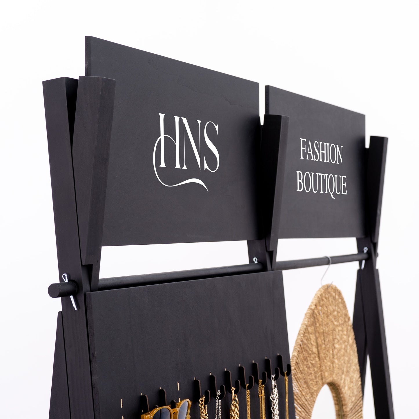 Freestanding dual-sided retail display with pegboard and rail system