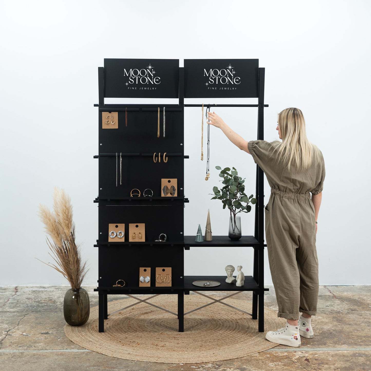 Unité double portative VPR-01-BL | étagère panneau perforé et tringle à vêtements | boutique éphémère
