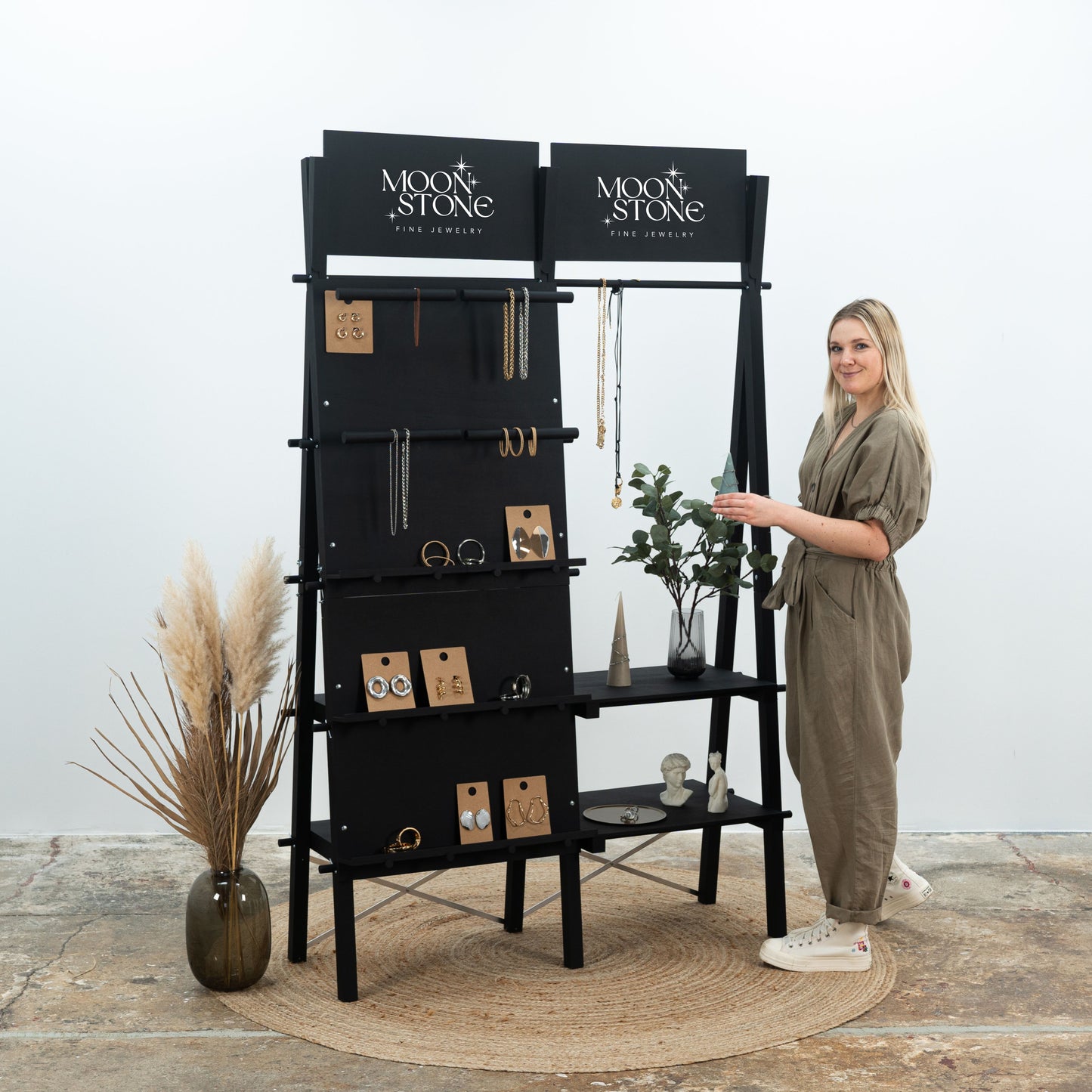 Unité double portative VPR-01-BL | étagère panneau perforé et tringle à vêtements | boutique éphémère