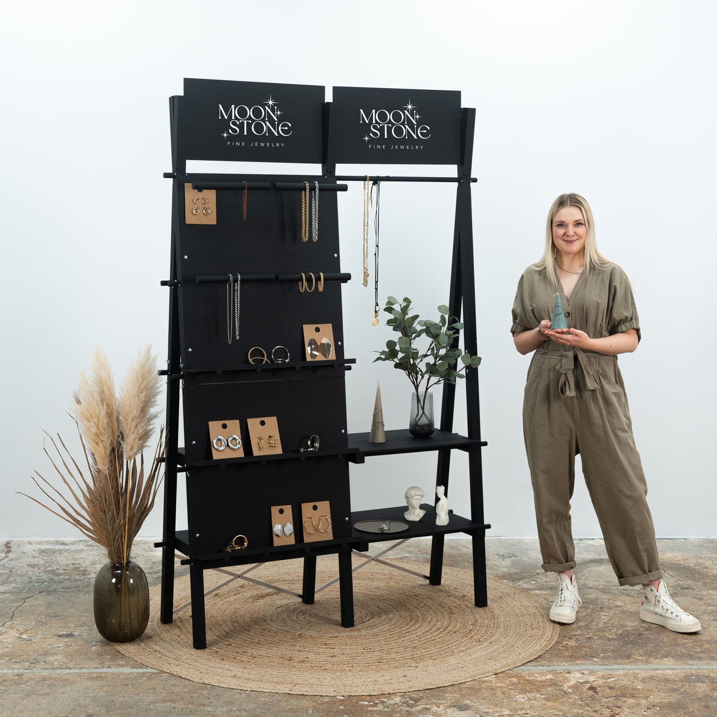 Unité double portative VPR-01-BL | étagère panneau perforé et tringle à vêtements | boutique éphémère