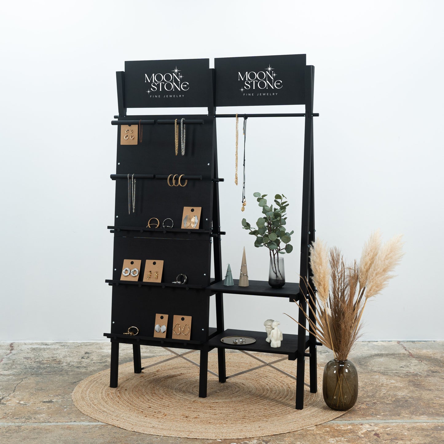 Unité double portative VPR-01-BL | étagère panneau perforé et tringle à vêtements | boutique éphémère
