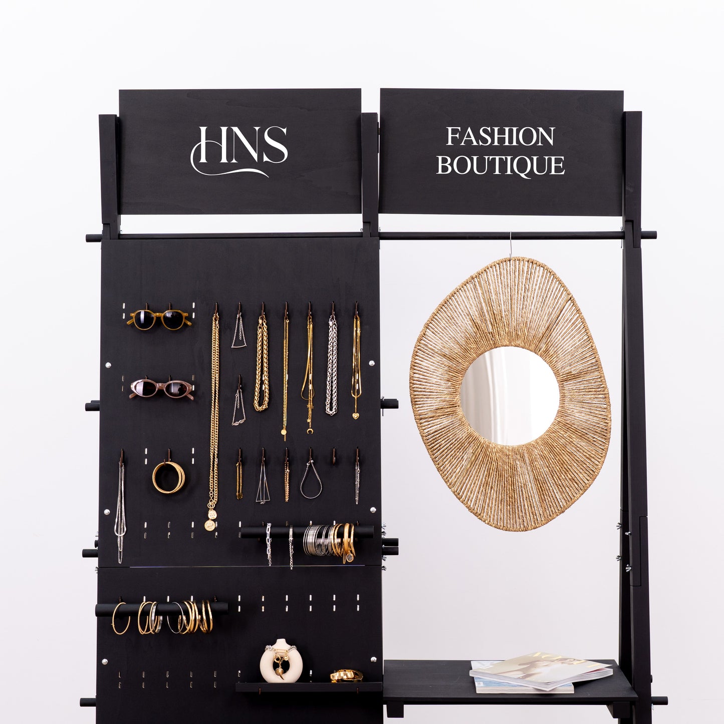 Freestanding dual-sided retail display with pegboard and rail system