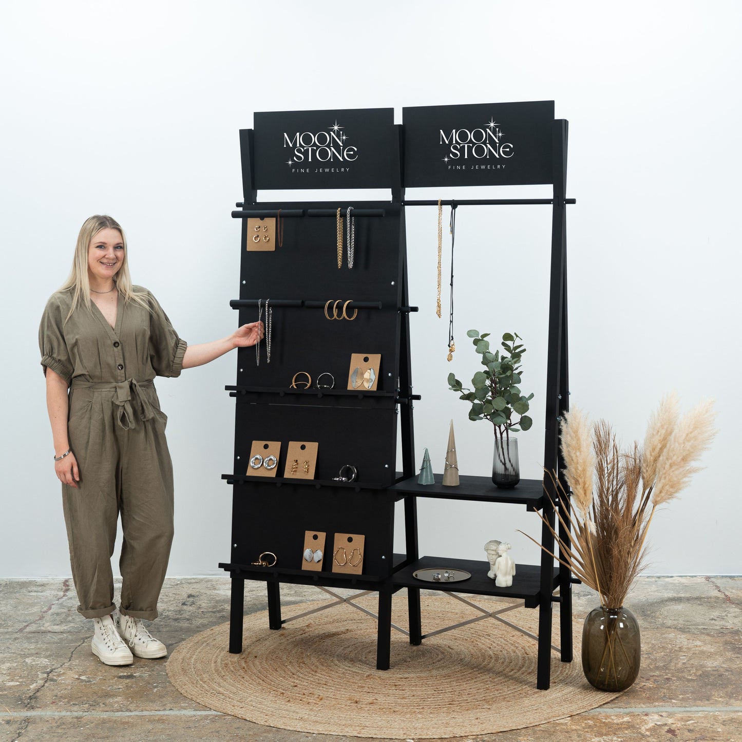 Unité double portative VPR-01-BL | étagère panneau perforé et tringle à vêtements | boutique éphémère