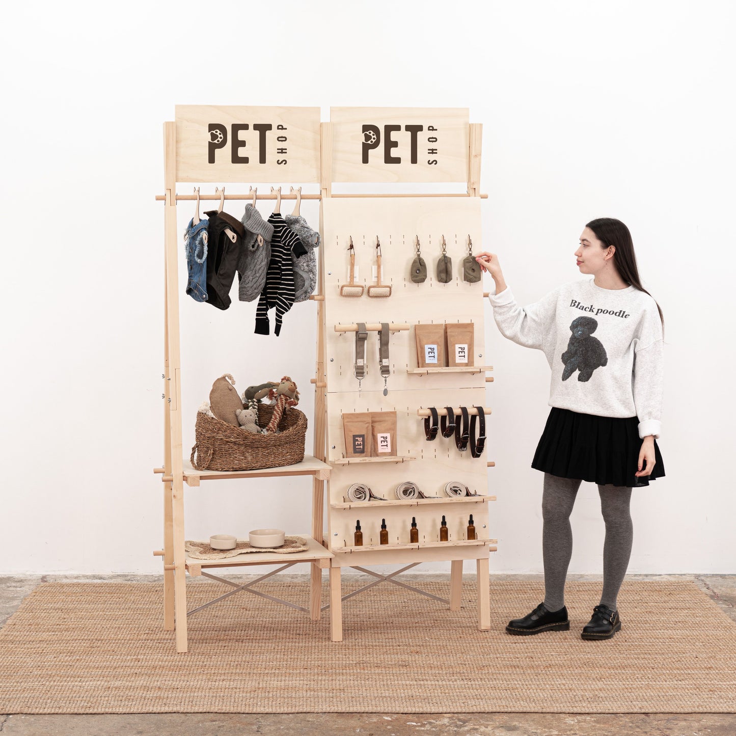 Modular display rack with pegboard and clothing rail for trade shows