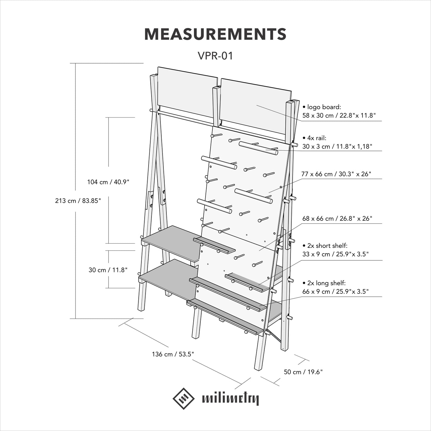 Portable double unit VPR-01-NT shelving unit pegboard and clothes rail | pop up store