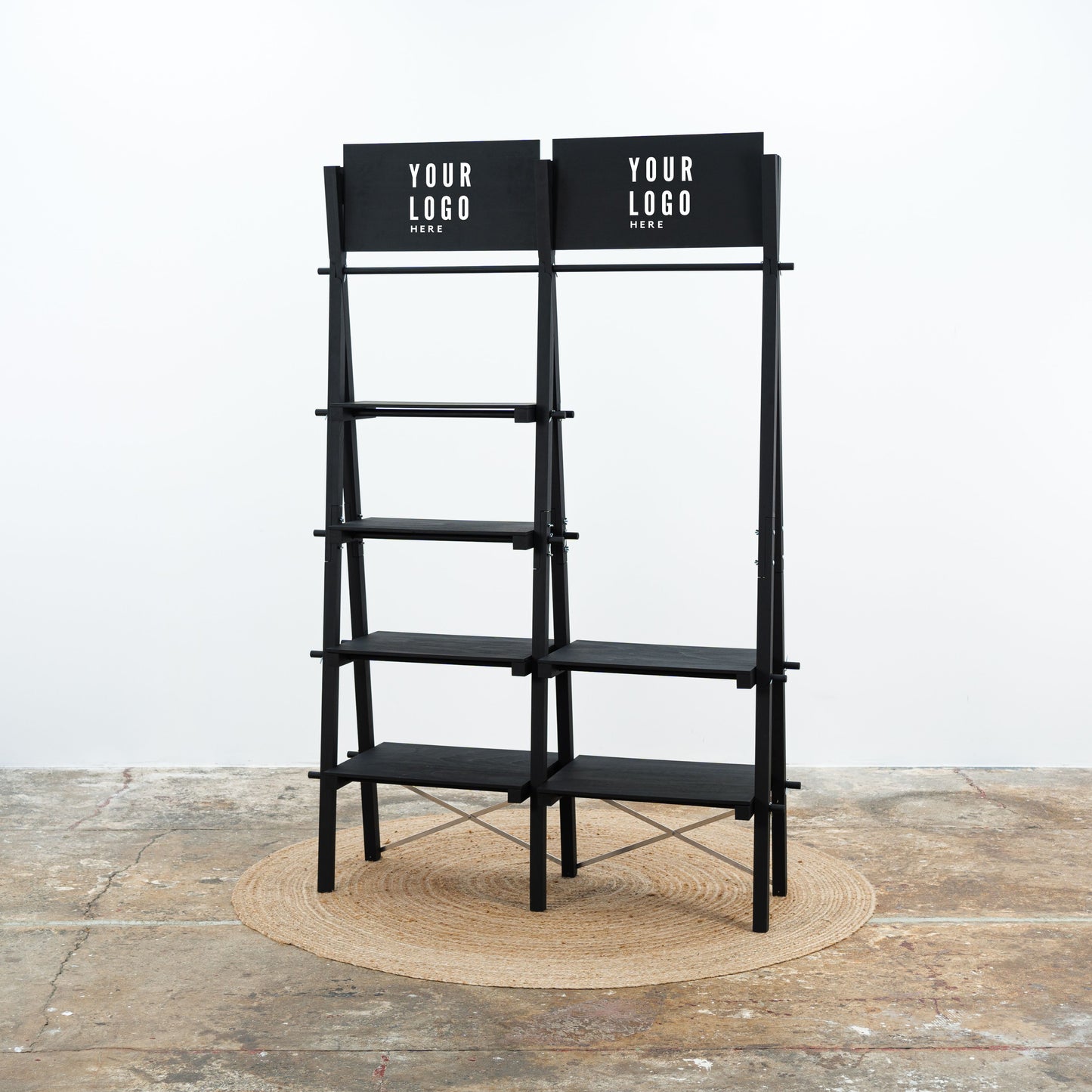 Premium portable display stand in black for retail use