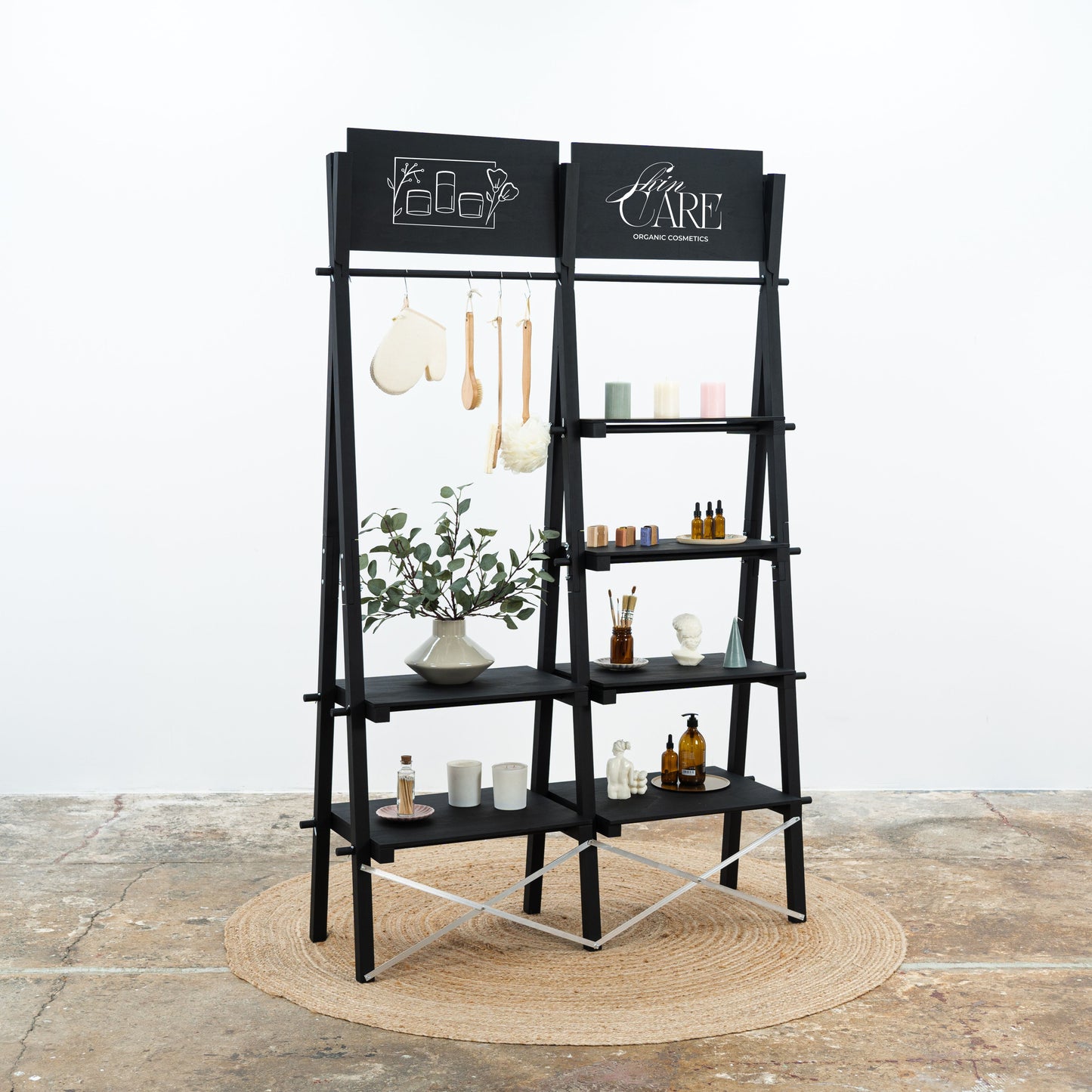 Display shelving unit VRS-01-BL with clothing rail | collapsible display stand