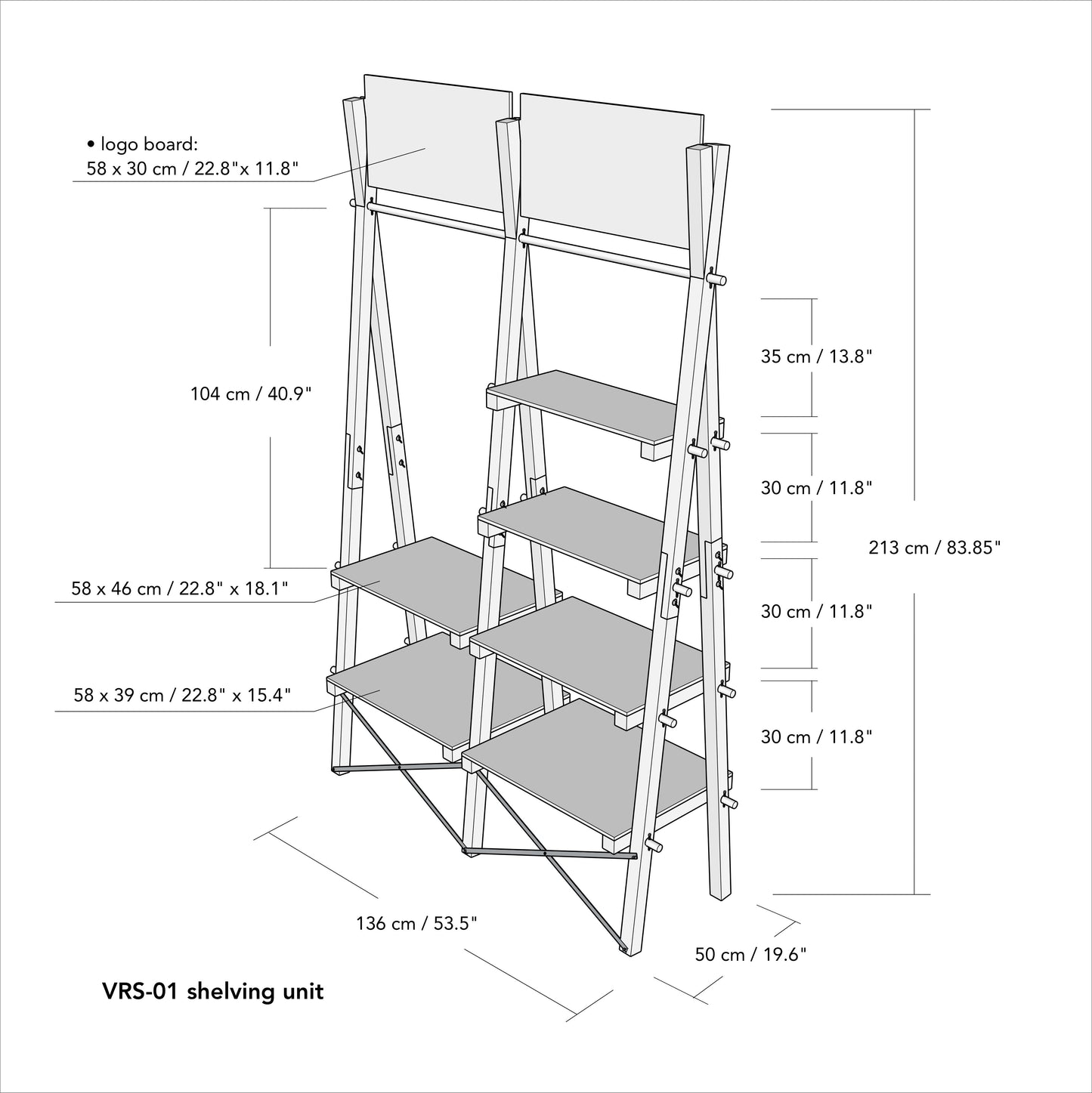 Display shelving unit VRS-01-WT with clothing rail | collapsible display stand