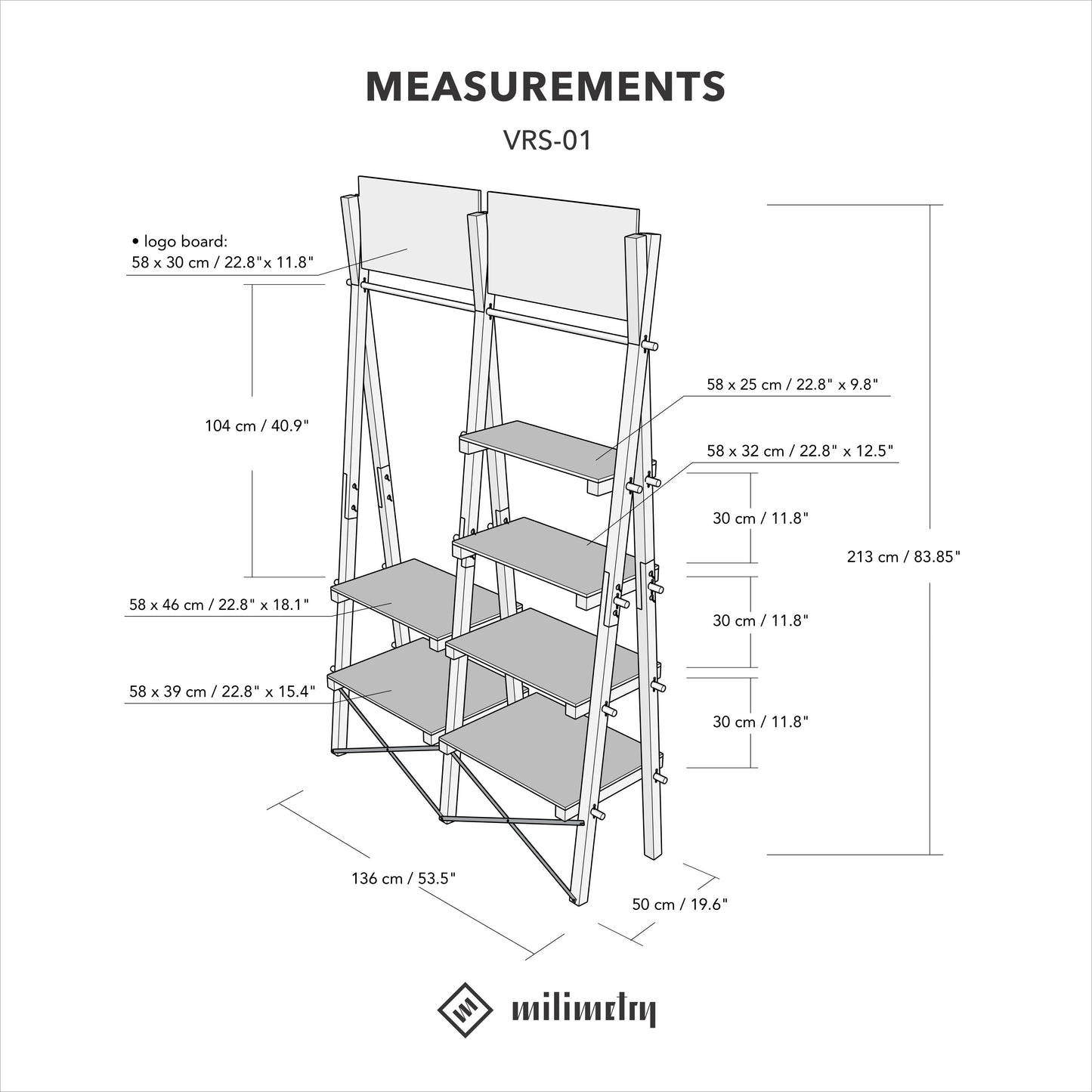 Display shelving unit VRS-01-BL with clothing rail | collapsible display stand