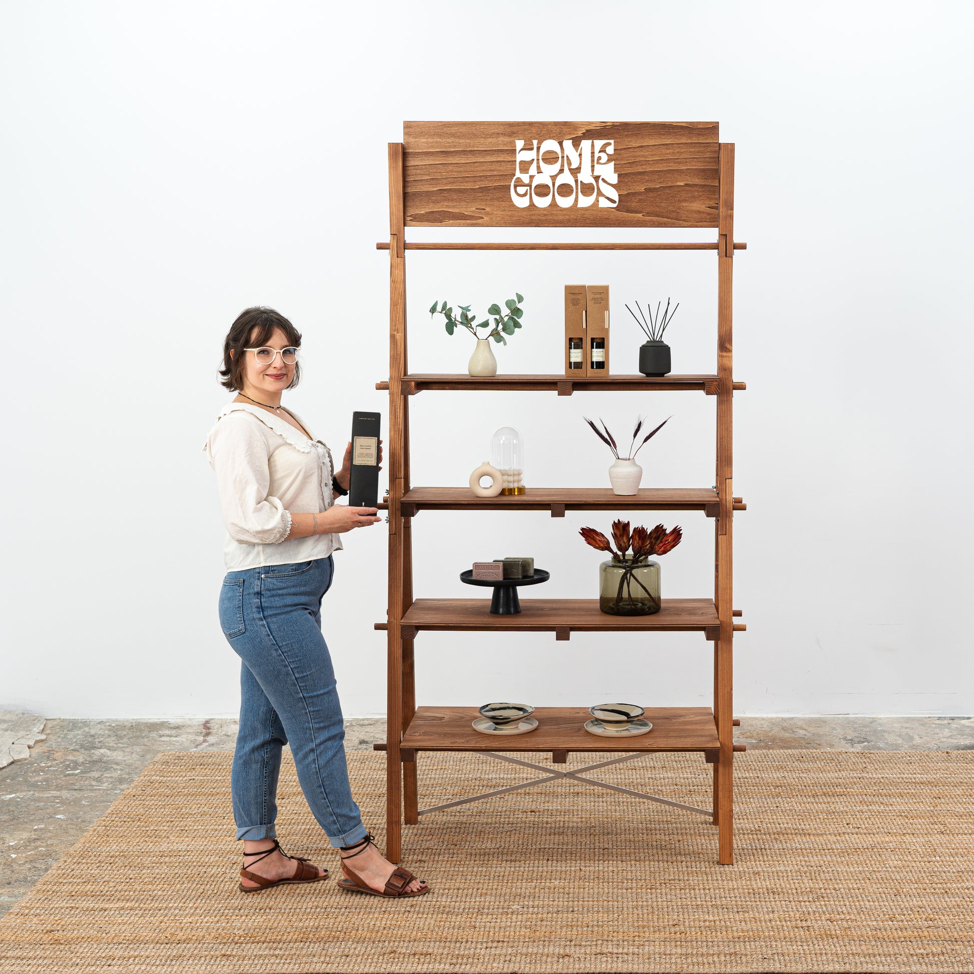 Collapsible coffee display shelf for craft fairs and natural product showcases