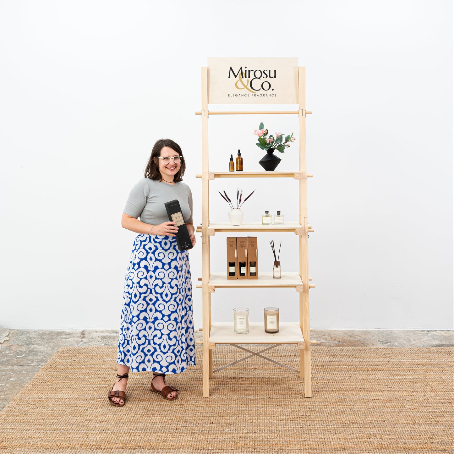 Four-tier wooden retail rack for pop-ups, shops, and artisan events