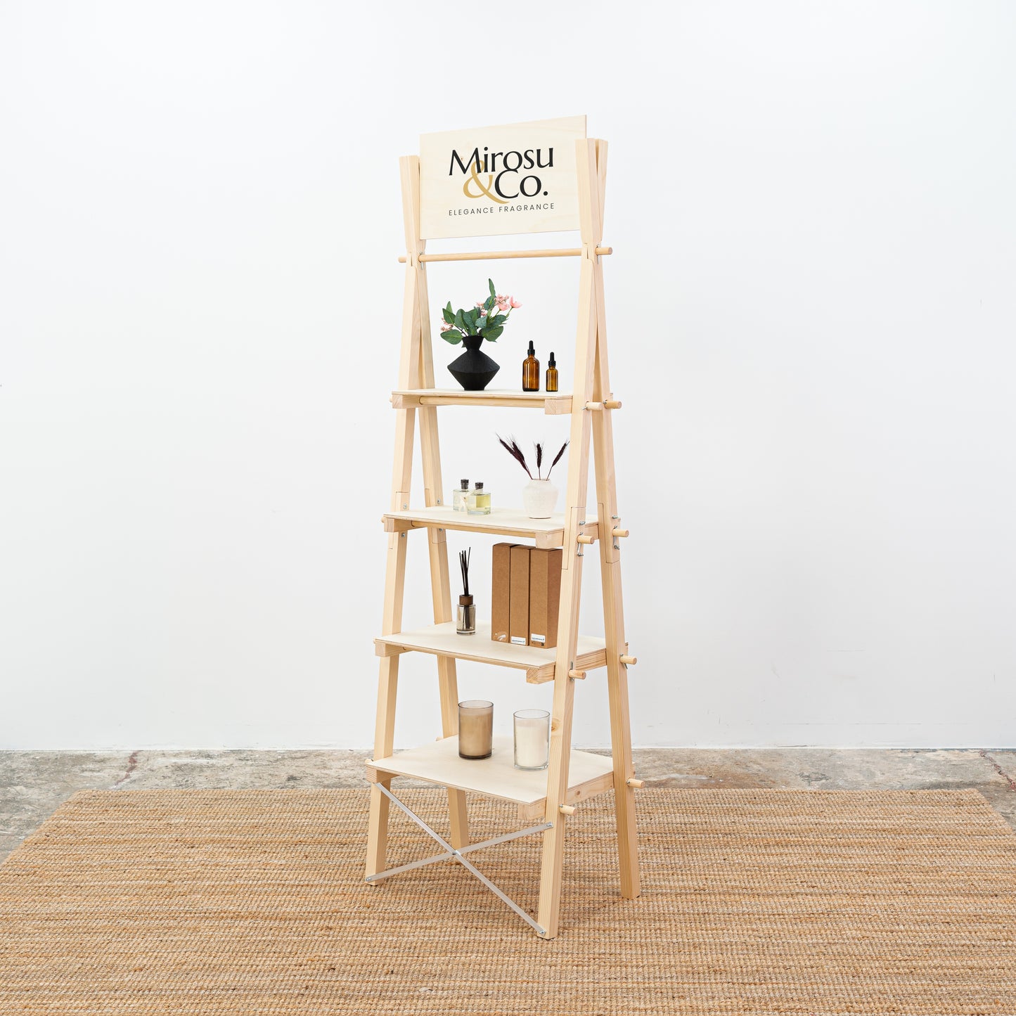 Minimalist product display with handcrafted ceramics and lifestyle pieces