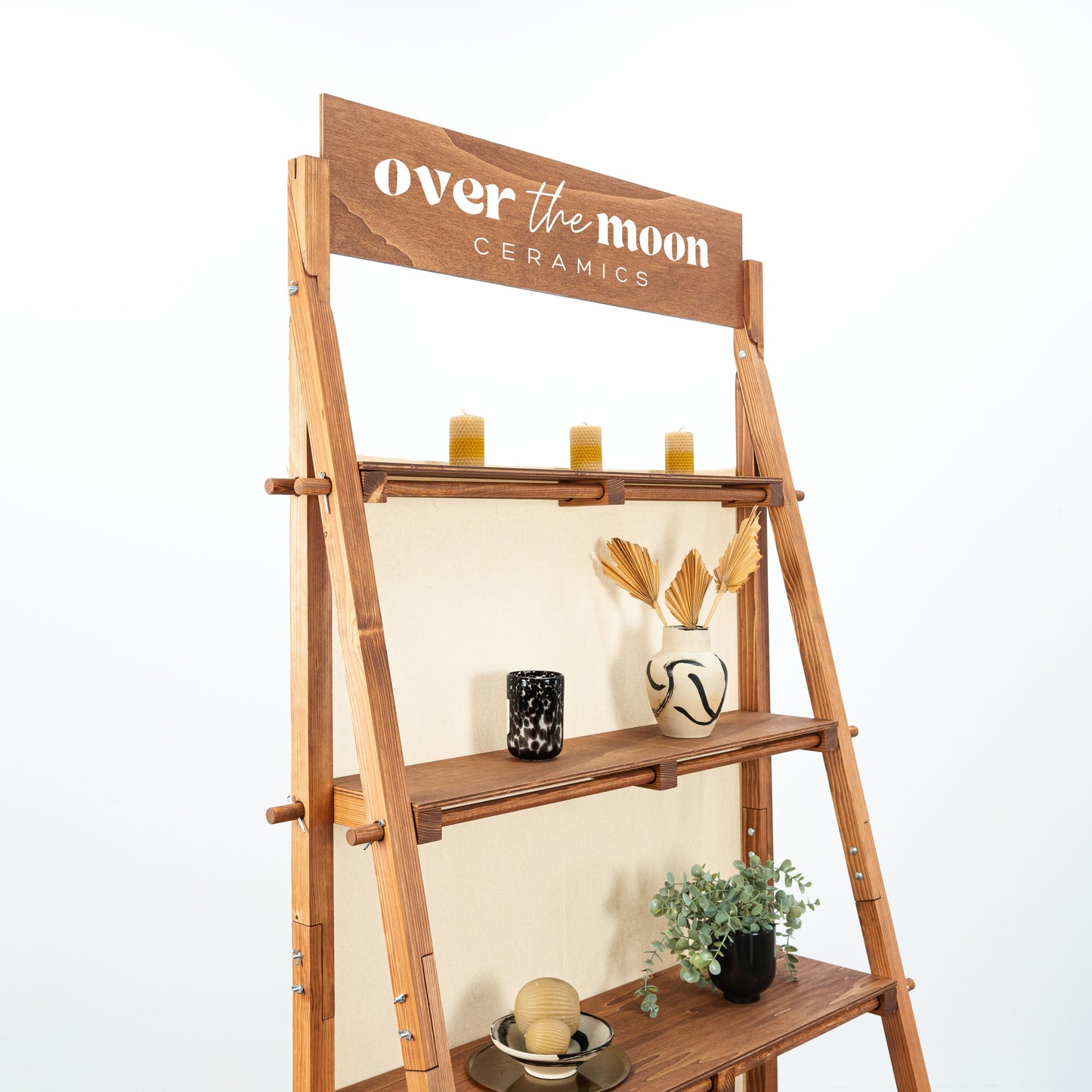 Eco-style foldable shelving unit in coffee brown for retail and craft fairs