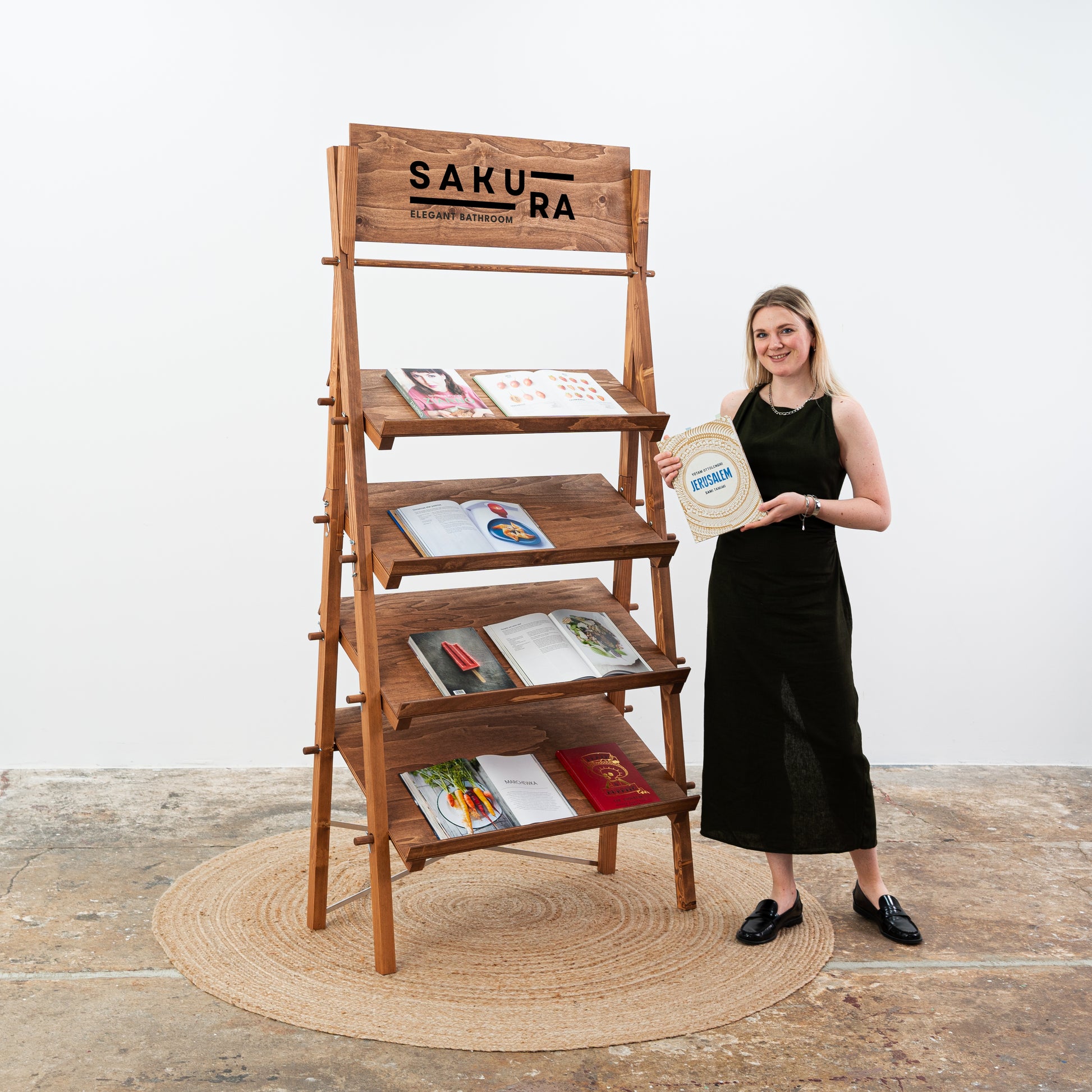Compact A-frame shelf for natural brands and handmade goods