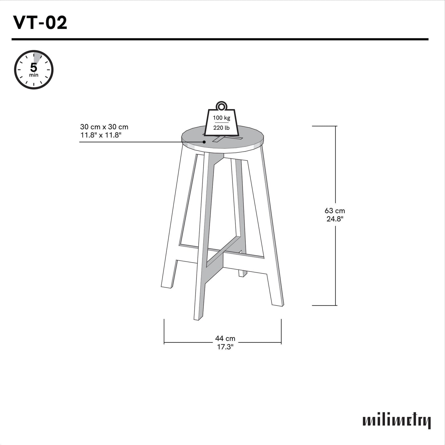 Stołek barowy 63 cm VT-02-NT | kolor naturalny