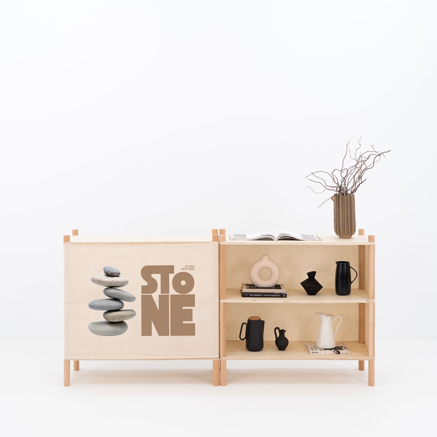 BAMBUK checkout counter – front view with custom fabric
