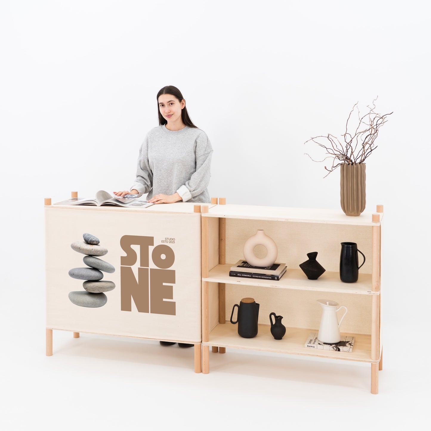 BAMBUK checkout counters set – side by side with decor
