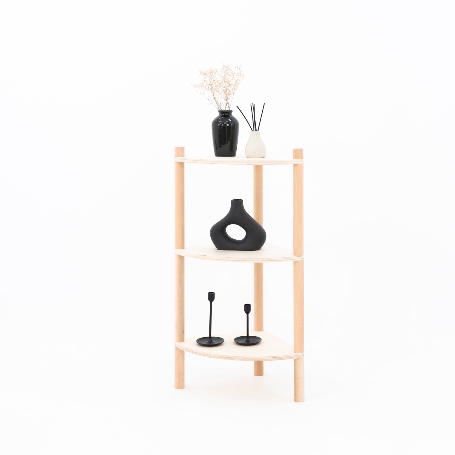 Minimalist natural wood corner shelving unit