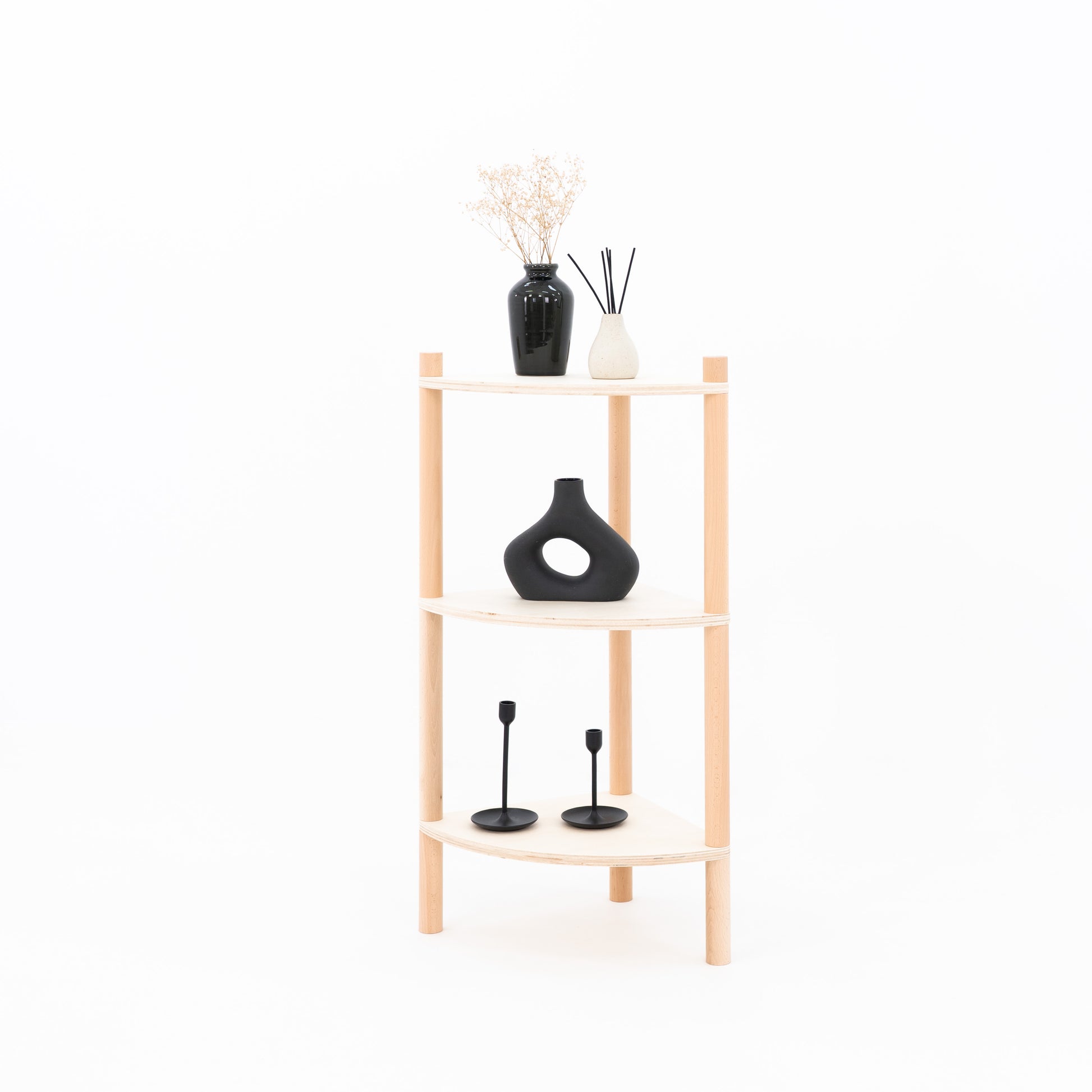 Minimalist natural wood corner shelving unit