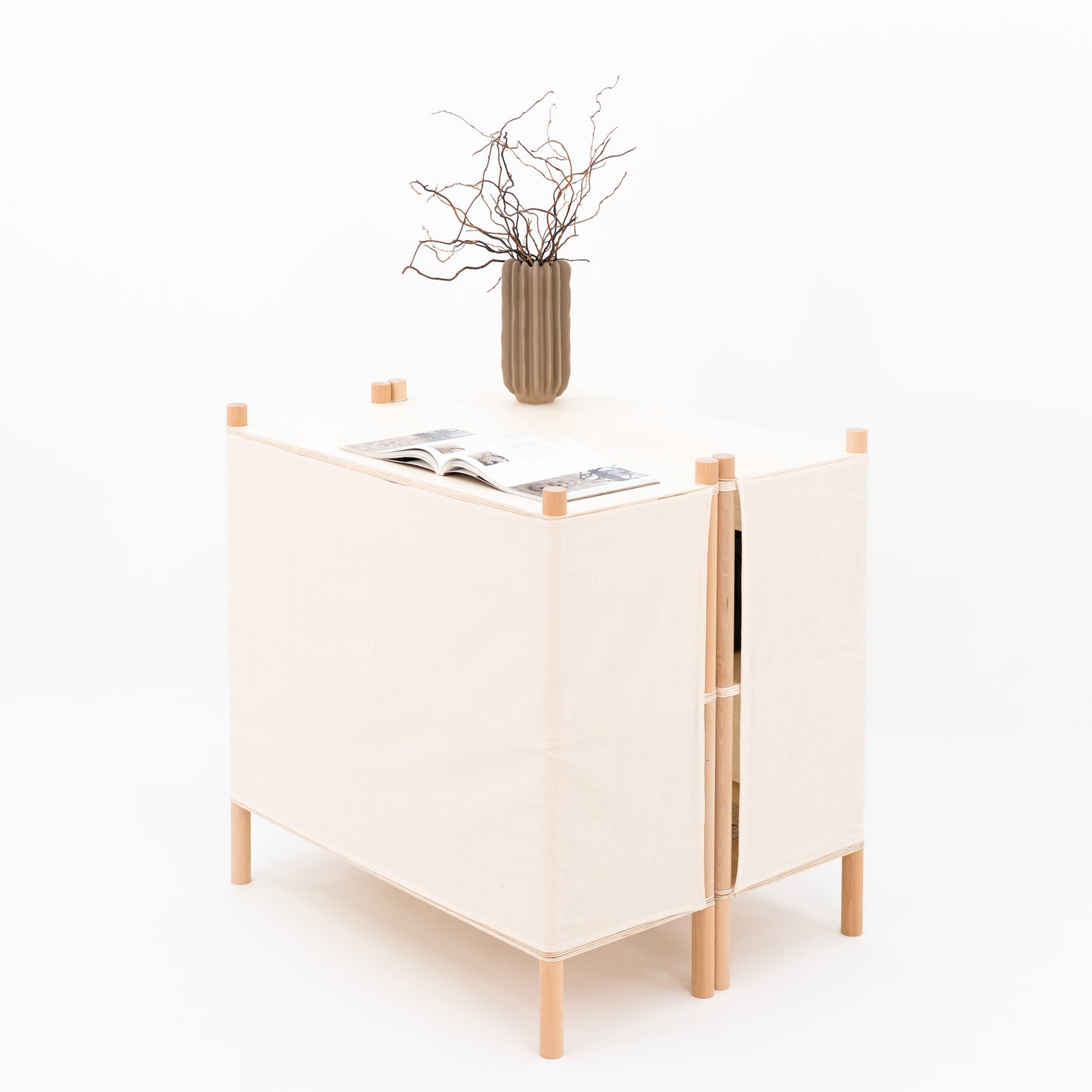 Set of two minimalist checkout counters made of natural wood