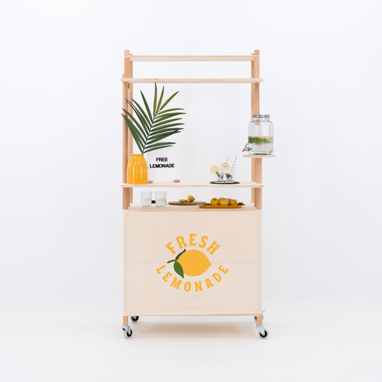 Pop-up marketing trolley with open display shelving