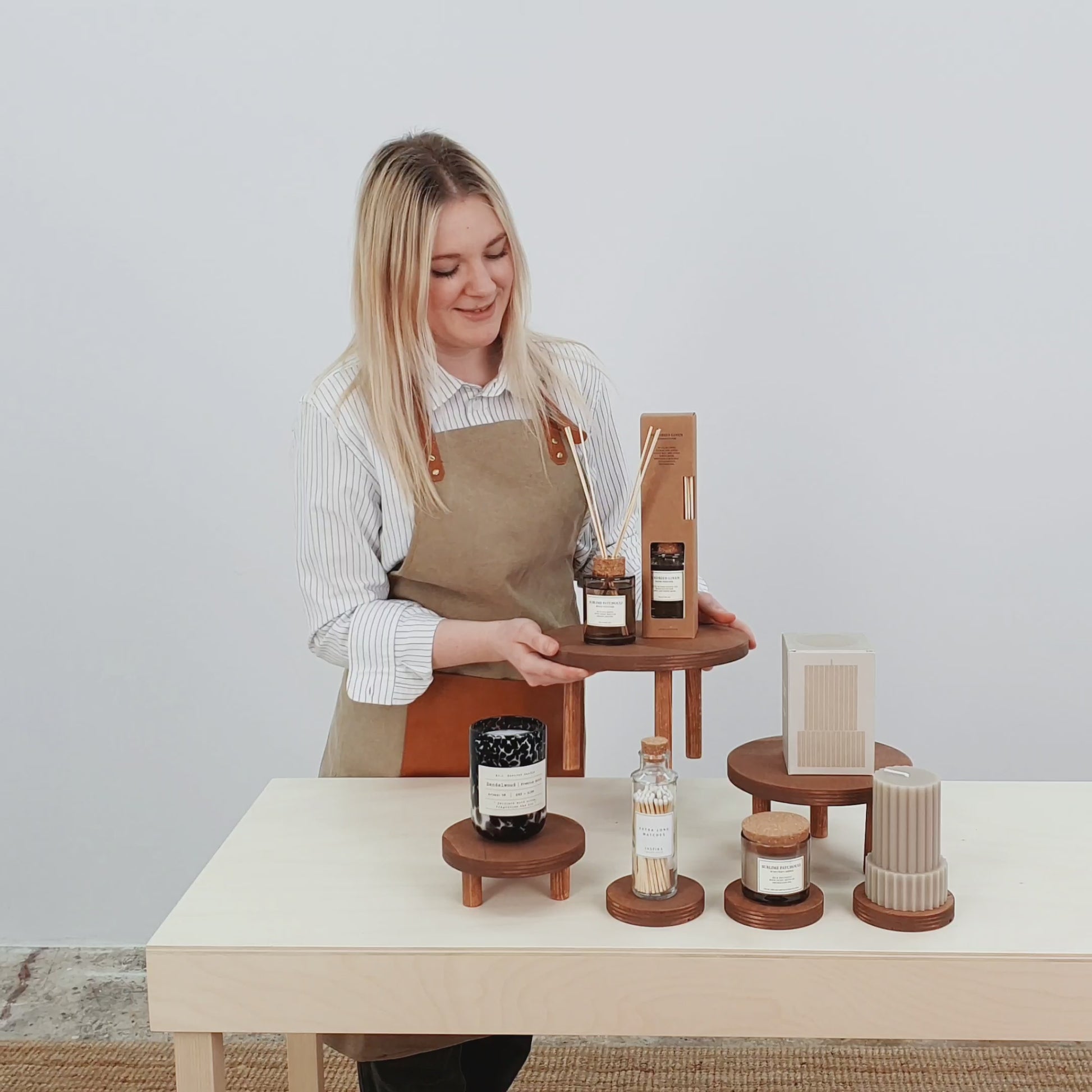 three-tier wooden riser set for retail product highlights