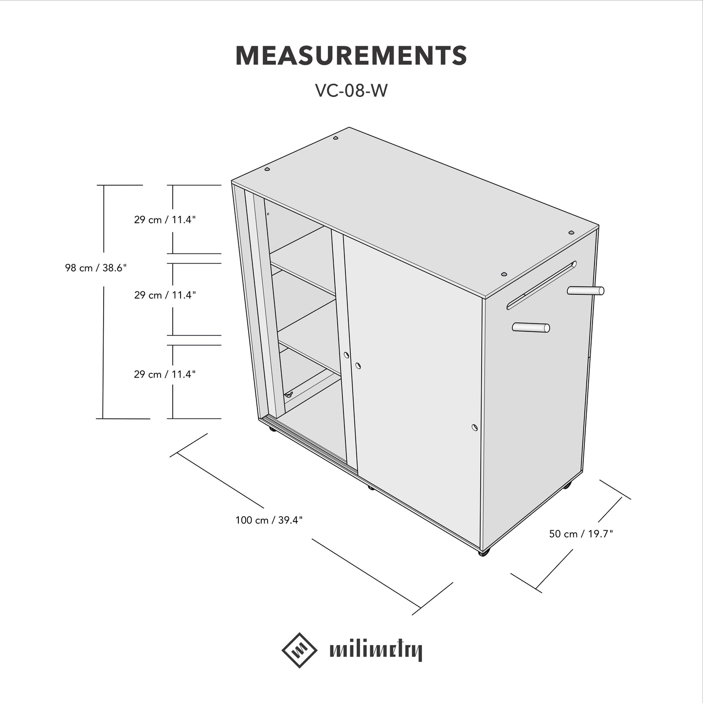 Technical drawing of VC-08-W checkout counter with full measurements