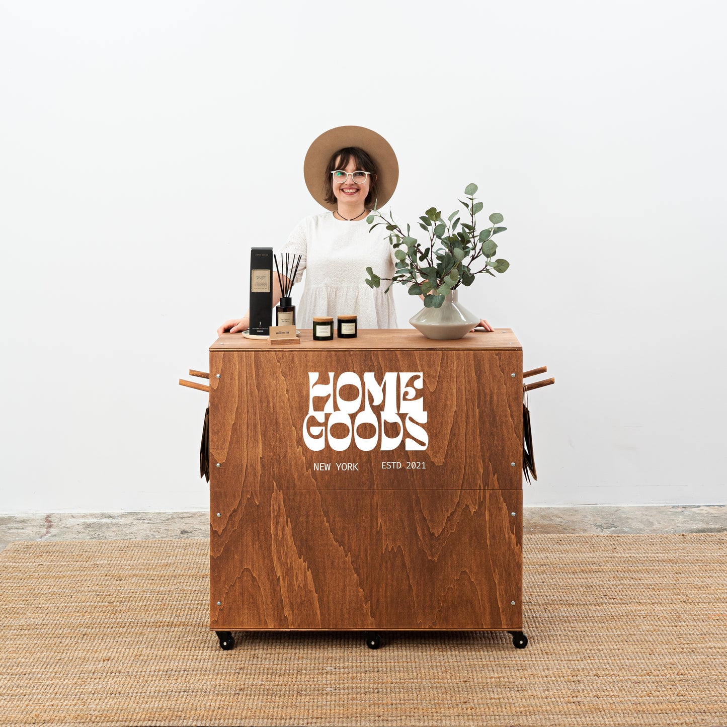 Portable vendor stand with convenient carry handles for easy transport