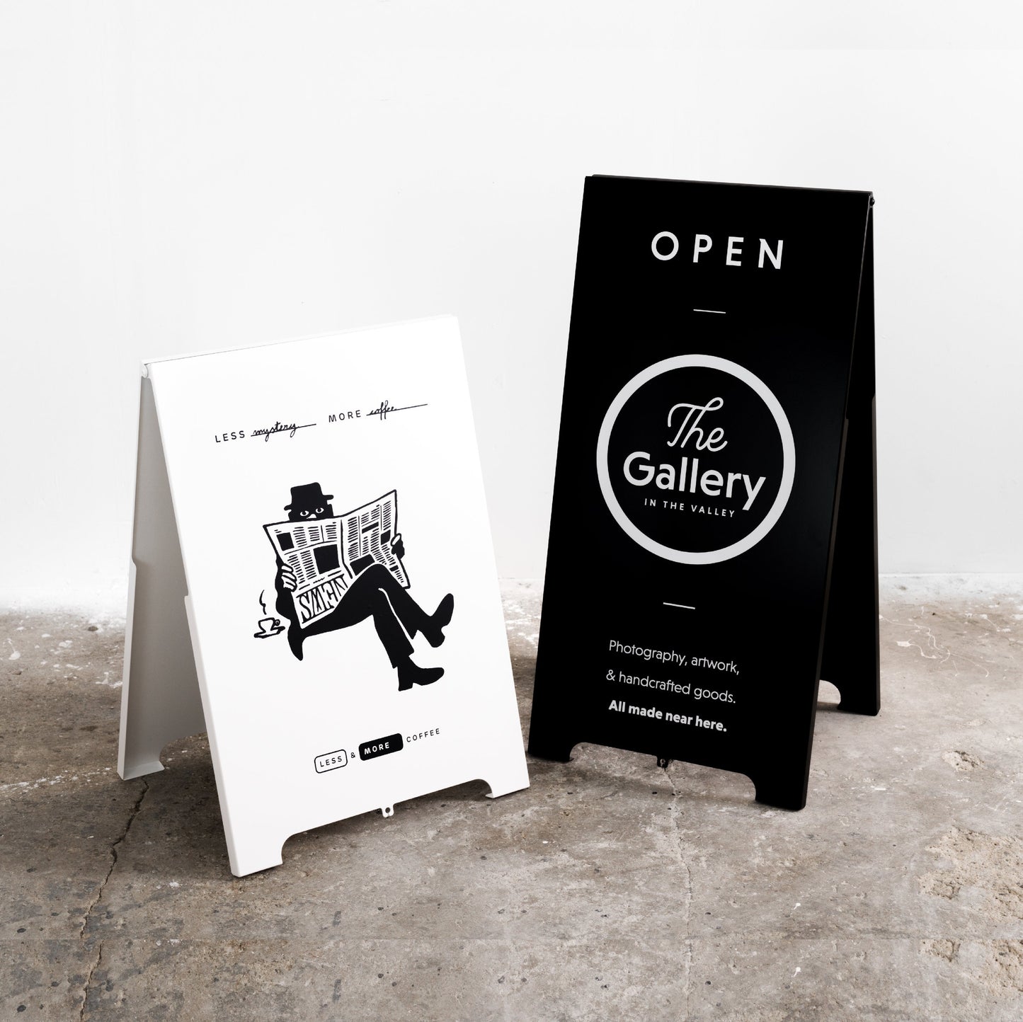 Outdoor personalized advertising board, metal a-frame, for restaurants, shops, events