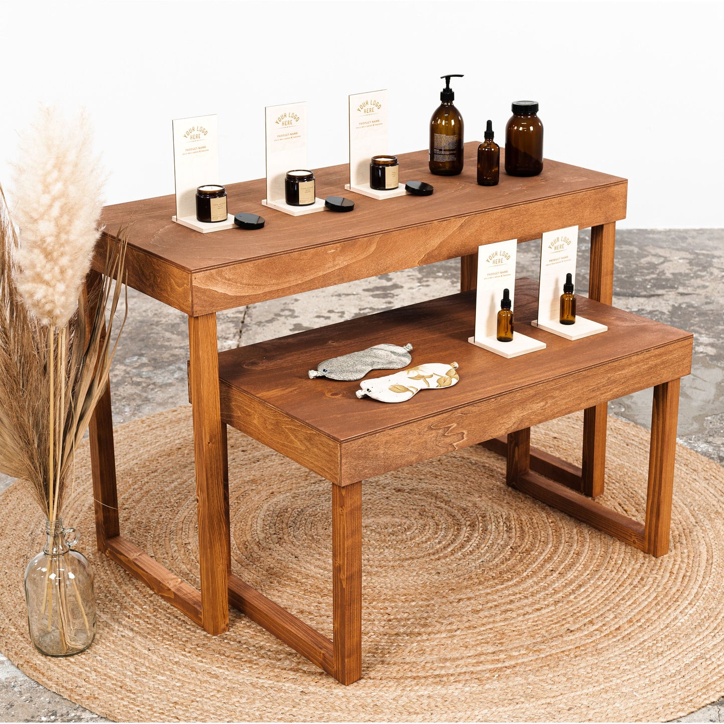 eco-friendly plywood display stand for candles and essential oils