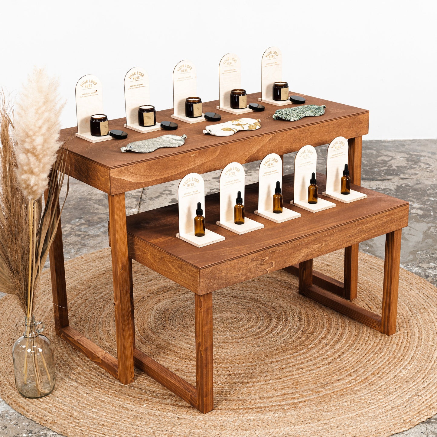 portable wooden product holder with brand personalization