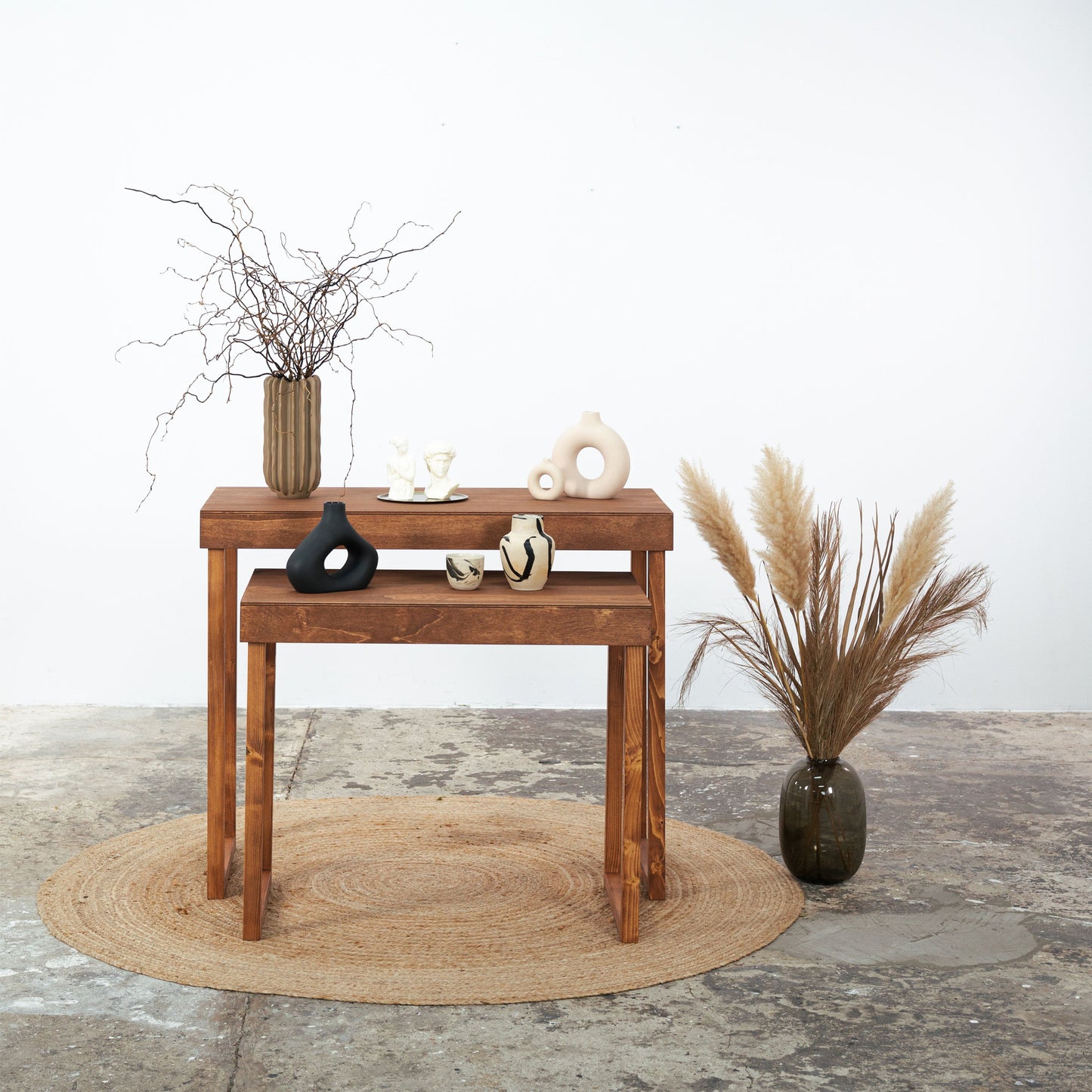 A set of 2 display nesting tables VC-15 in coffee color, catering tables, display tables, checkout or gift wrapping station| Milimetry