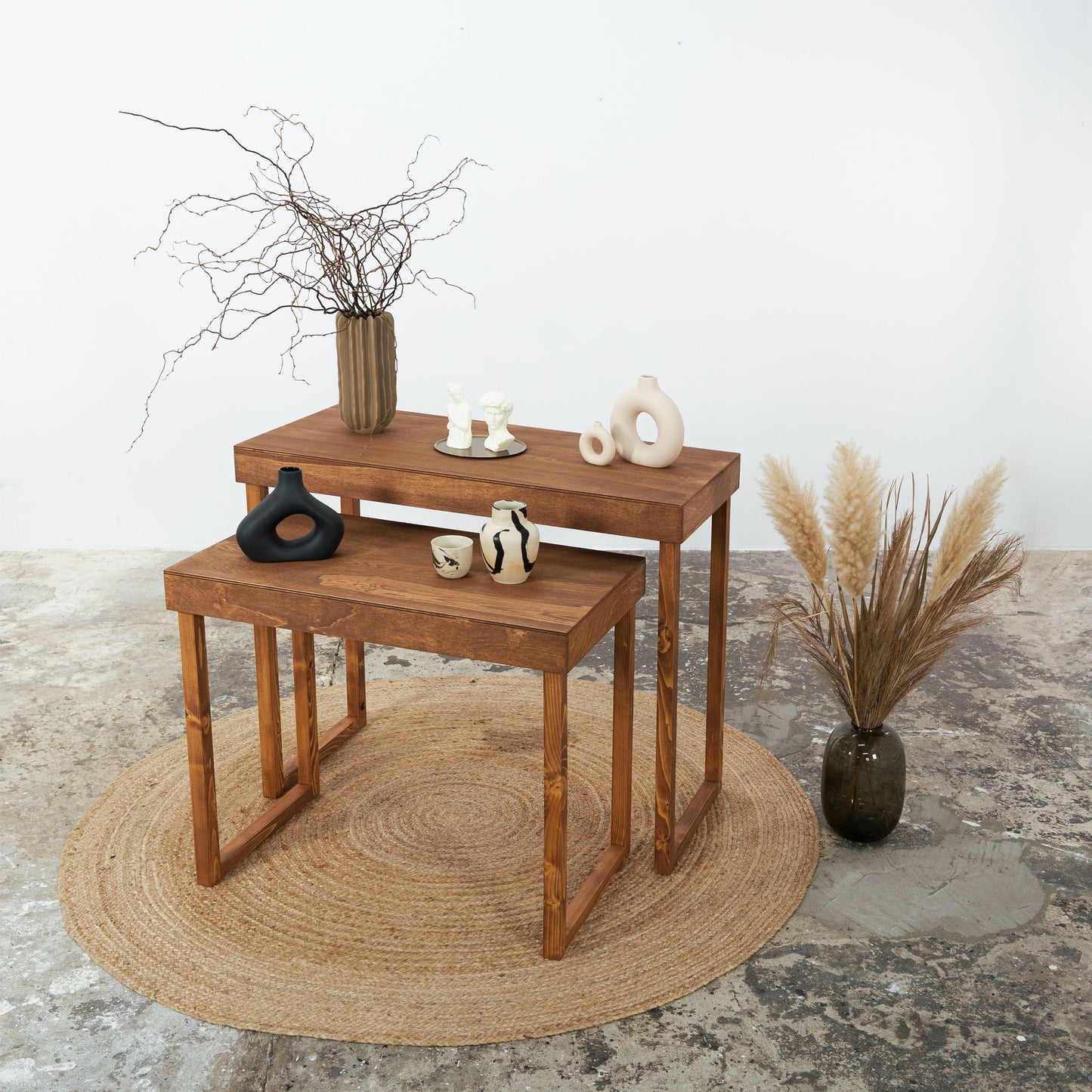 A set of 2 display nesting tables VC-15 in coffee color, catering tables, display tables, checkout or gift wrapping station| Milimetry