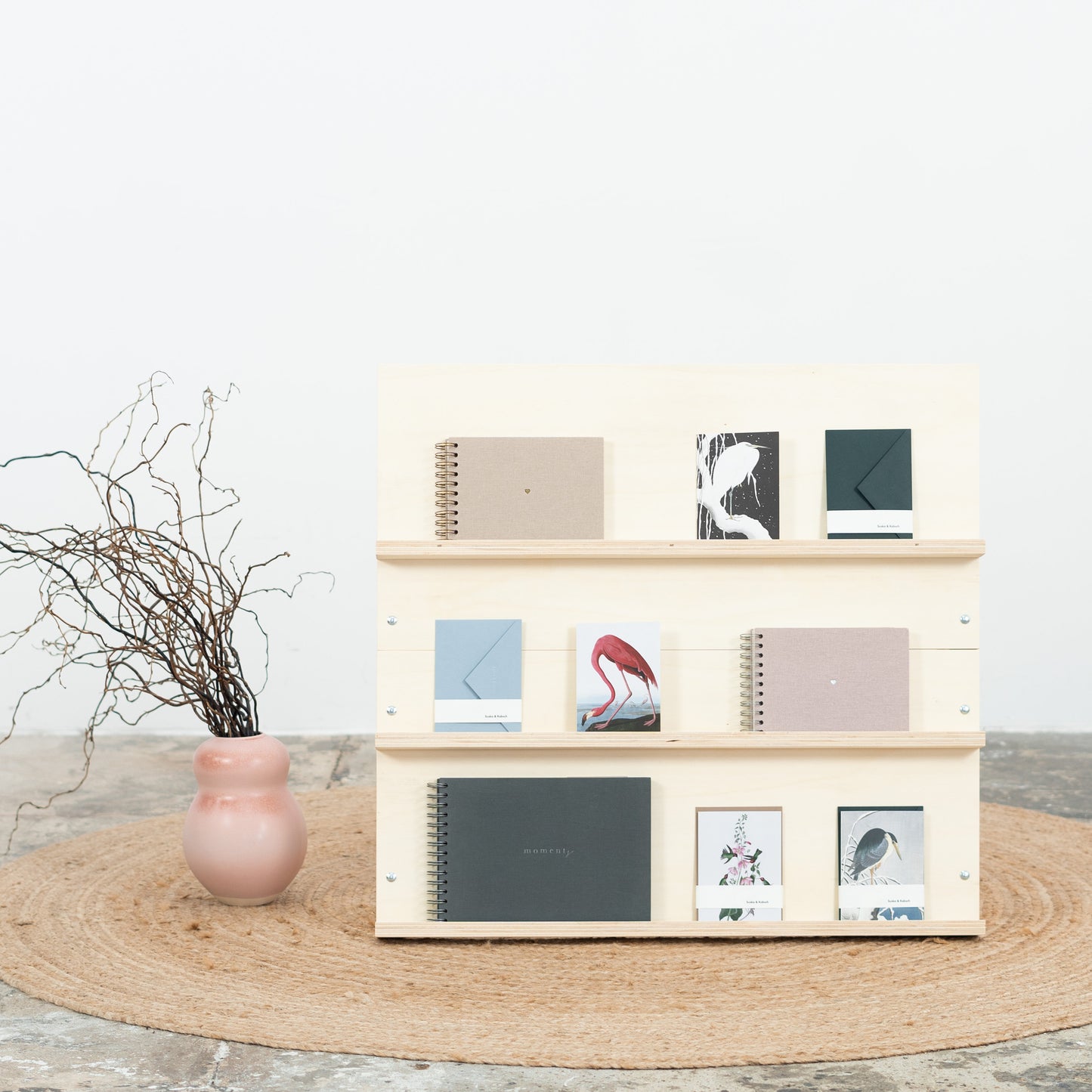 Wooden display stand for notebooks, books, planners, cards