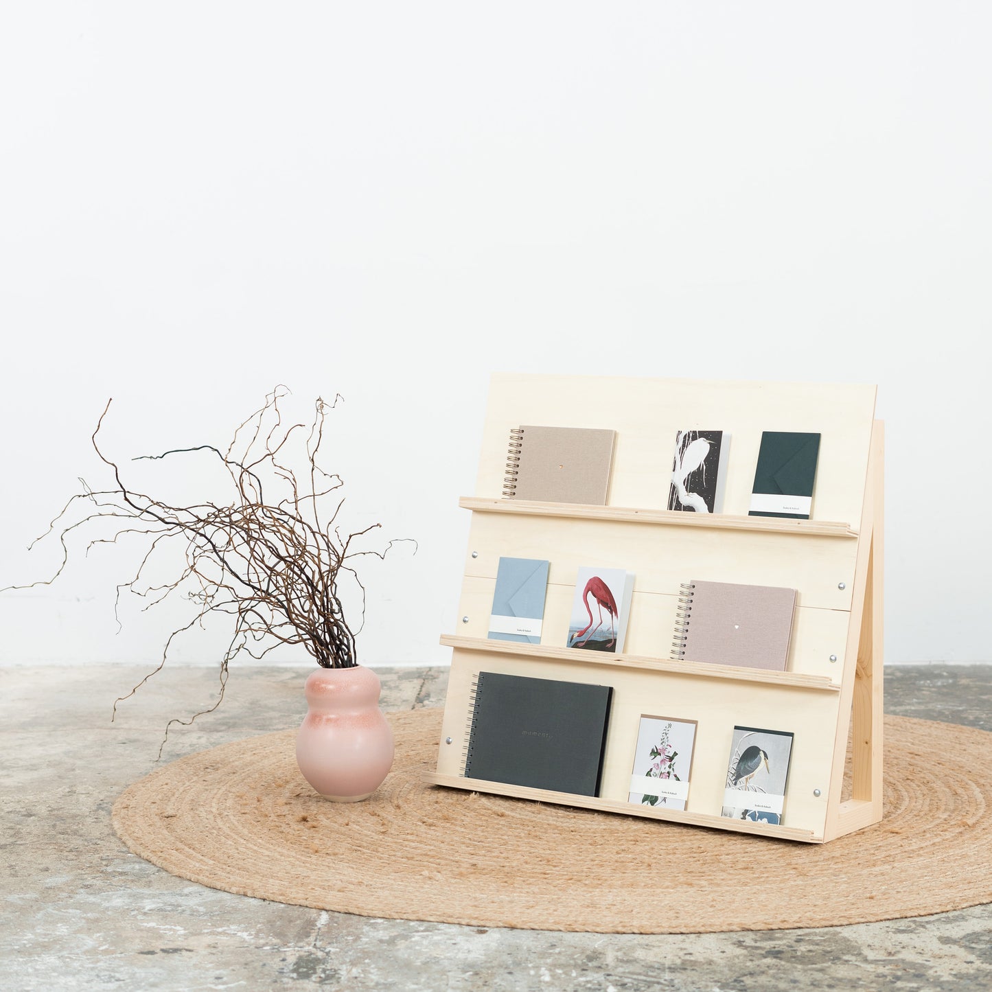 natural wooden display stand for stationery and art prints