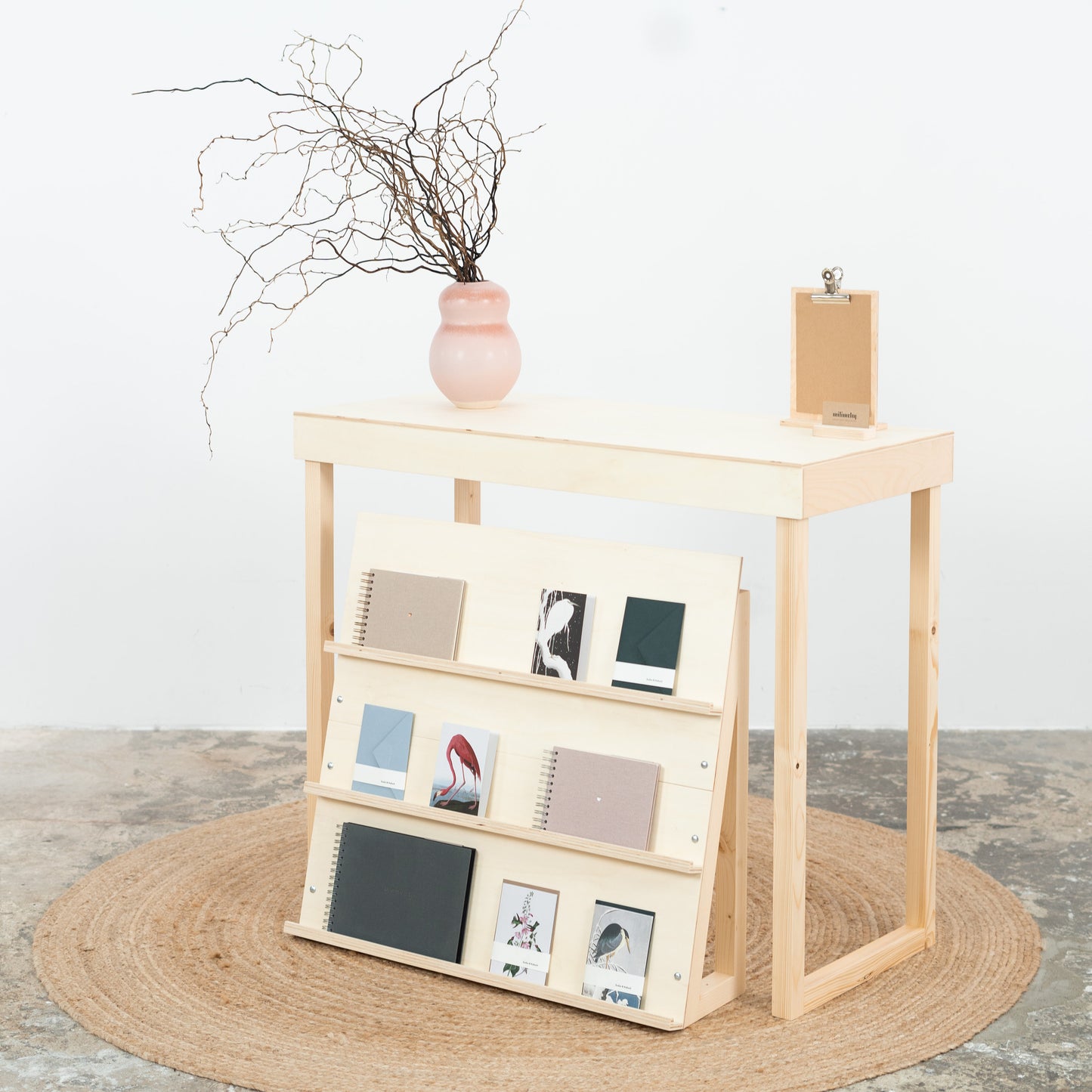 Wooden display stand for notebooks, books, planners, cards