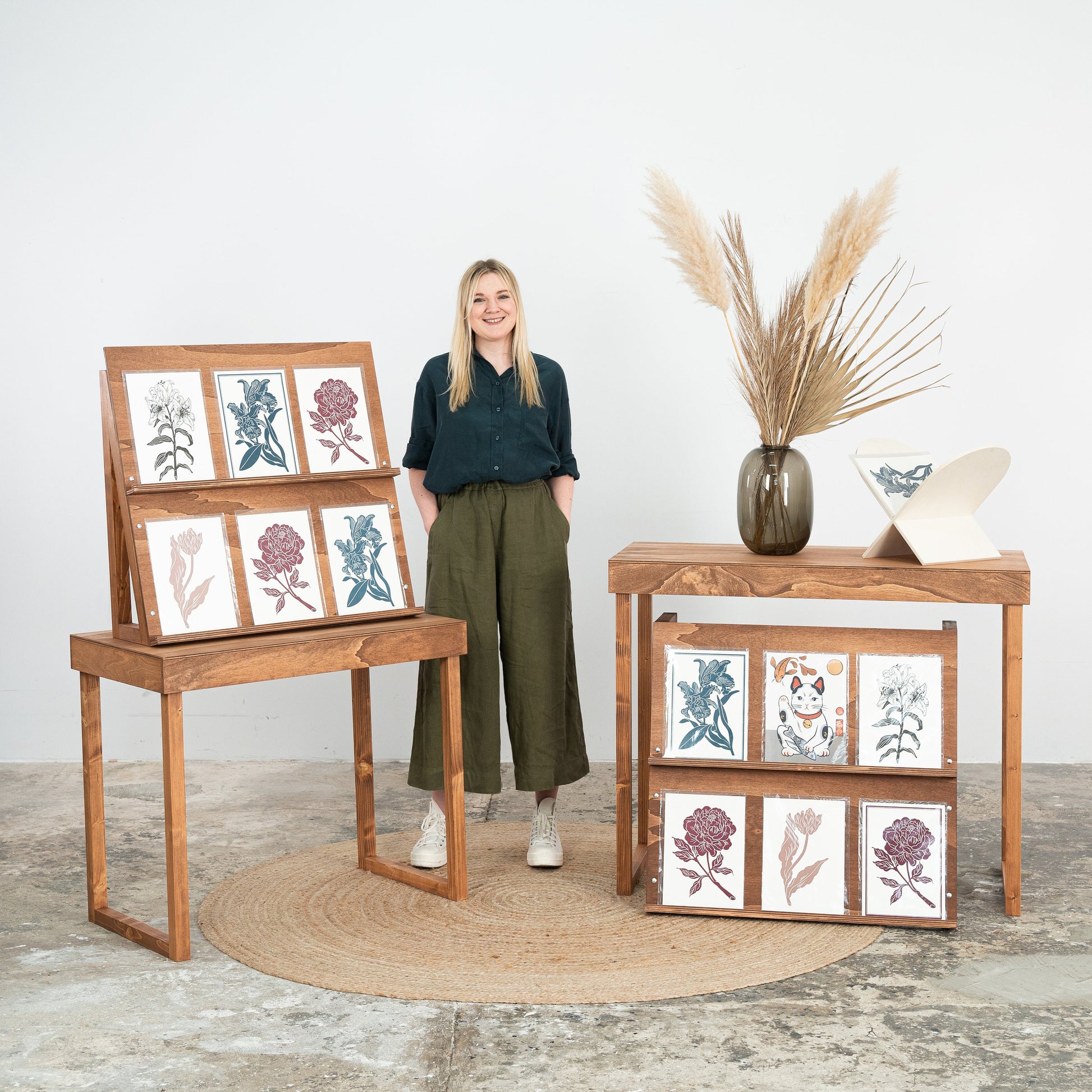 Coffee tone dual-sided brochure display with signage panel