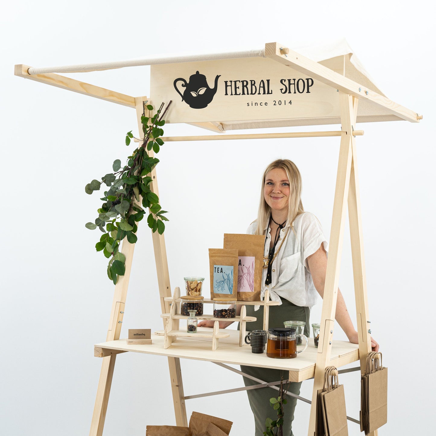 Vendor display stand VC-01-NT with front panel and sun canopy options