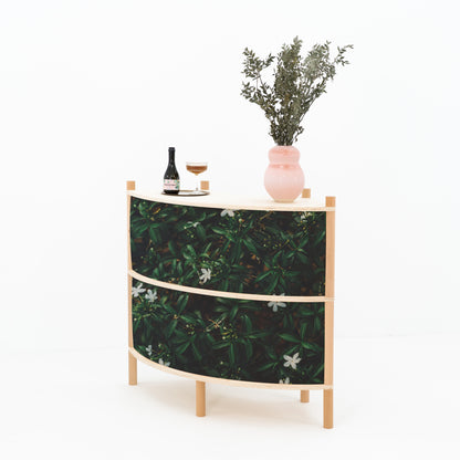 wave-shaped retail display made from bambuk concave and convex checkout counters
